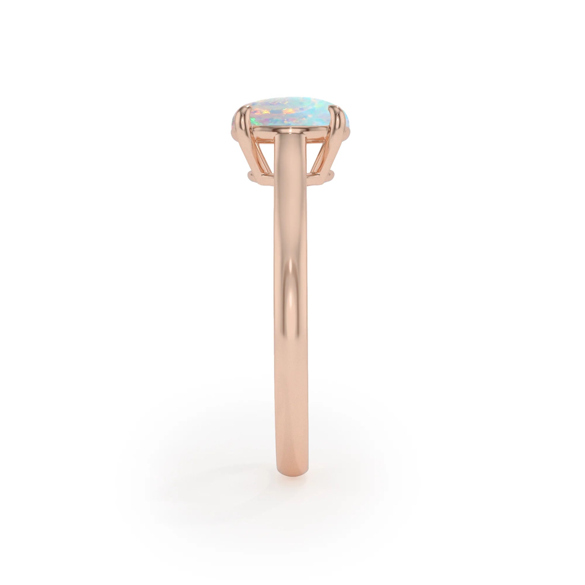 lab grown opal round solitaire rings in rose gold 