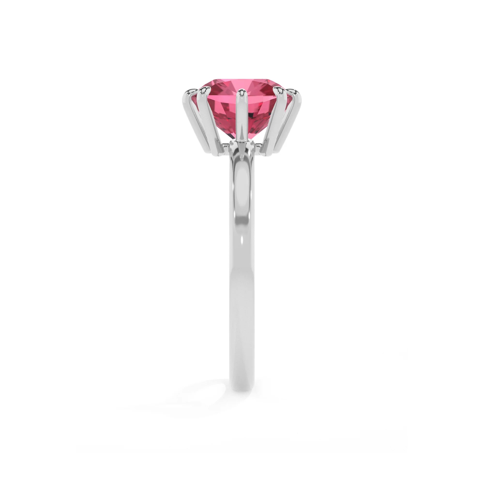 lab grown pink-tourmaline cushion solitaire rings in white gold 