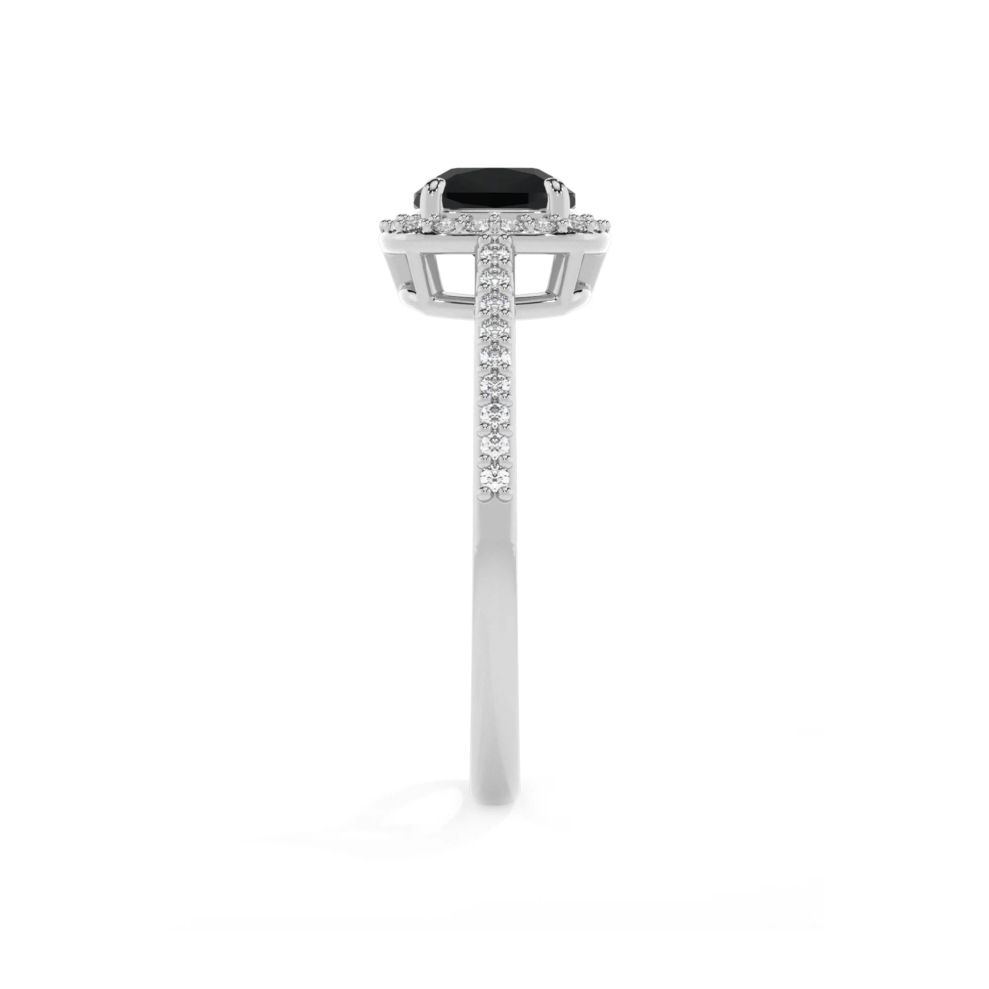 natural black-onyx cushion solitaire rings in white gold 