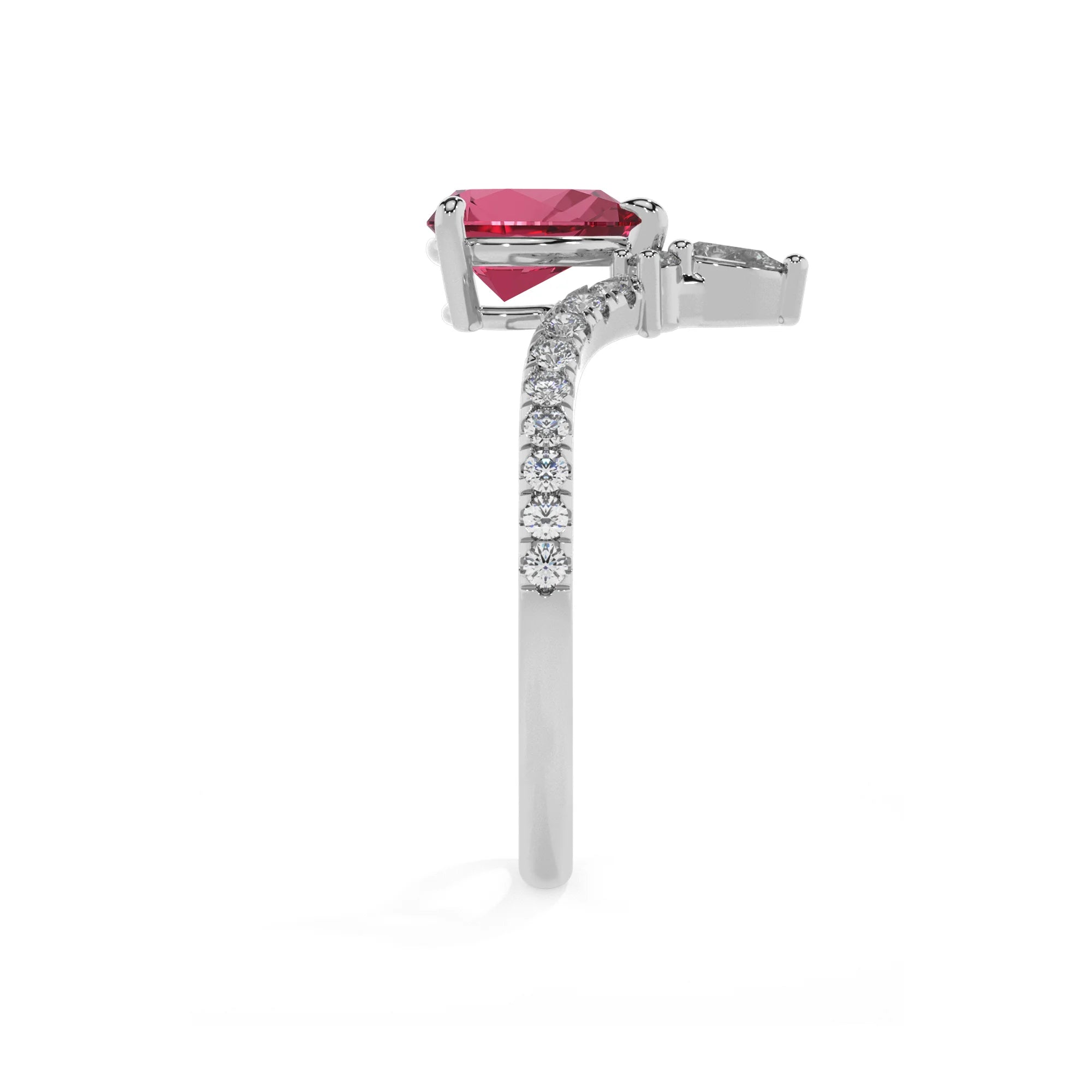 lab grown pink-tourmaline pear solitaire rings in white gold 