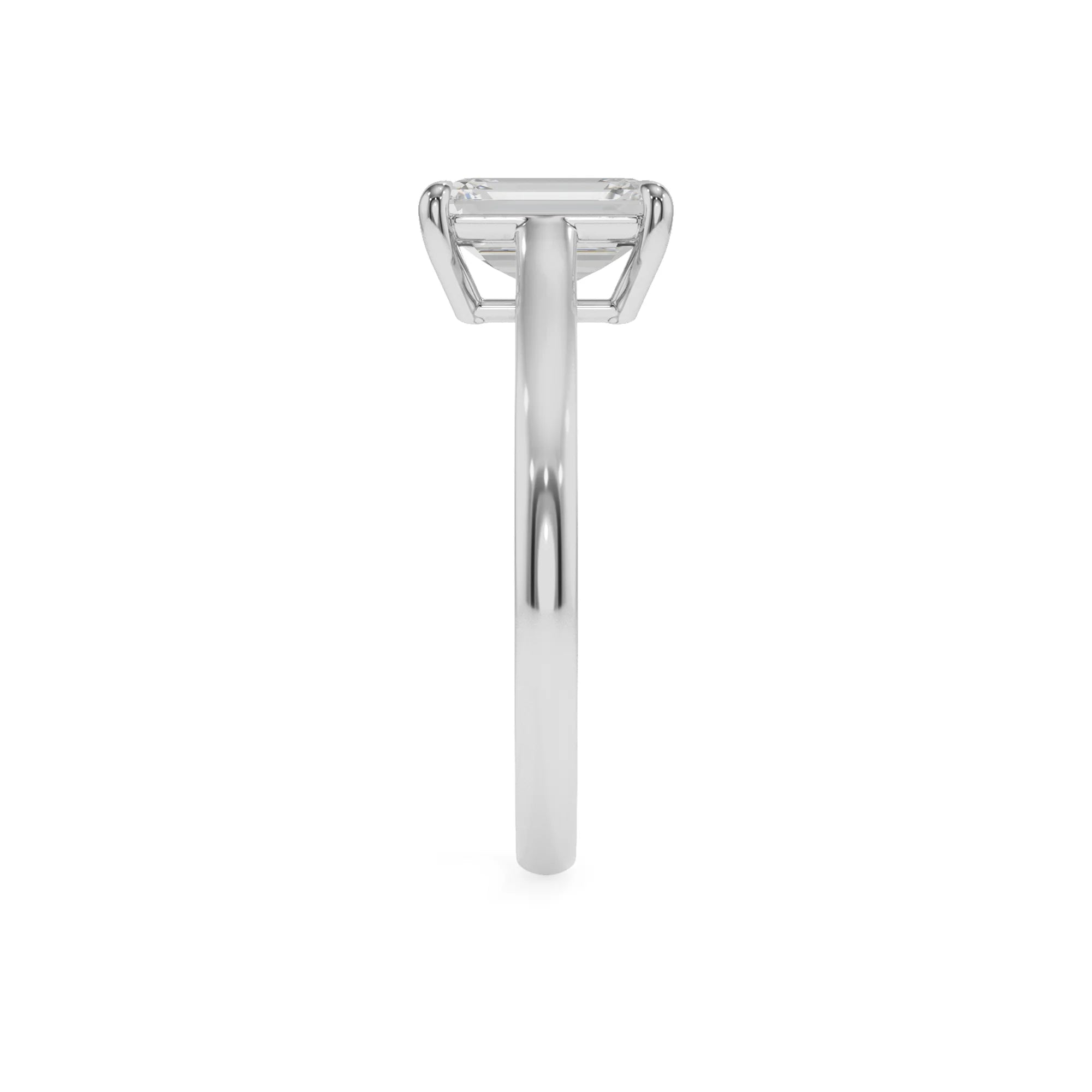 lab grown moissanite emerald cut solitaire rings in platinum 
