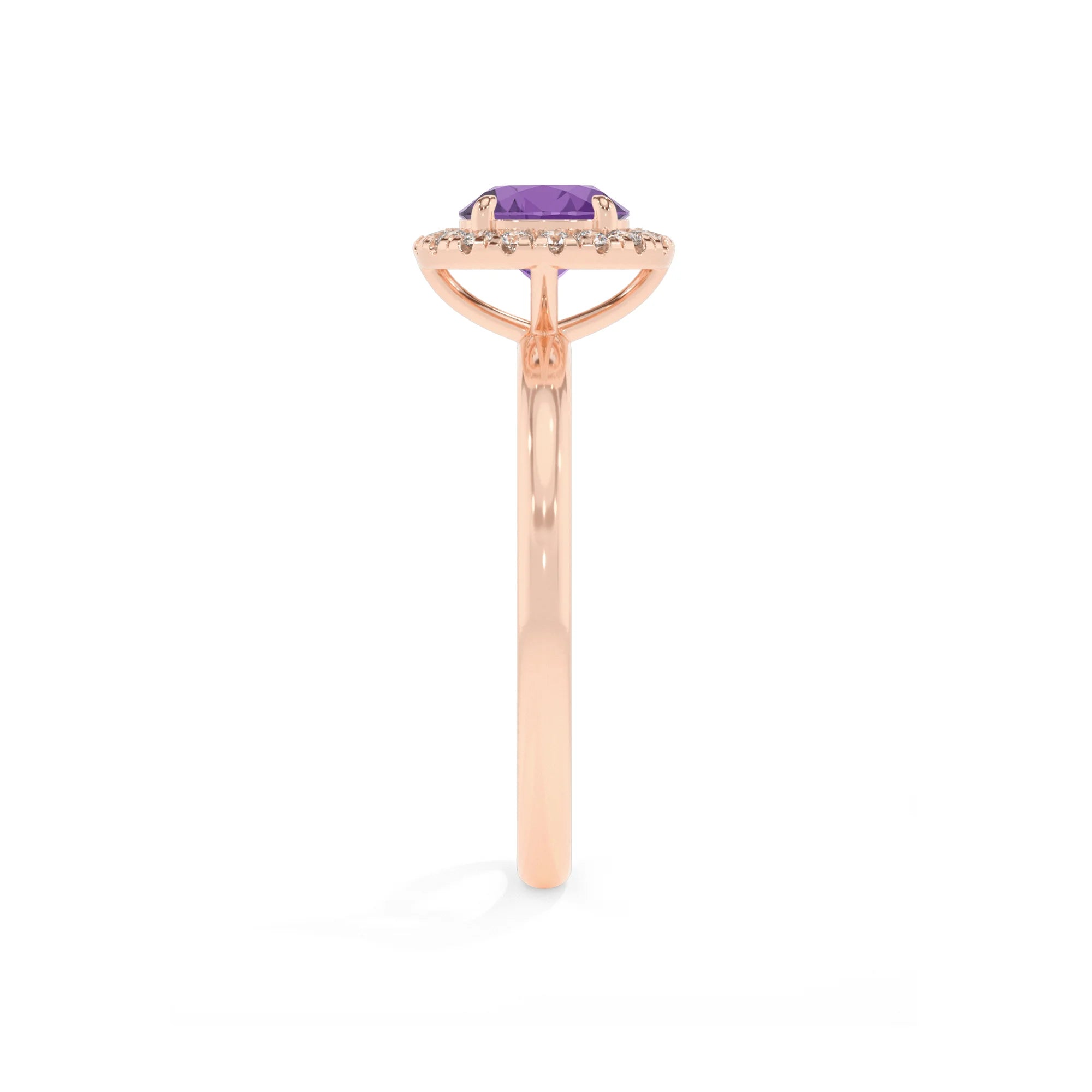 lab grown amethyst round solitaire rings in rose gold 
