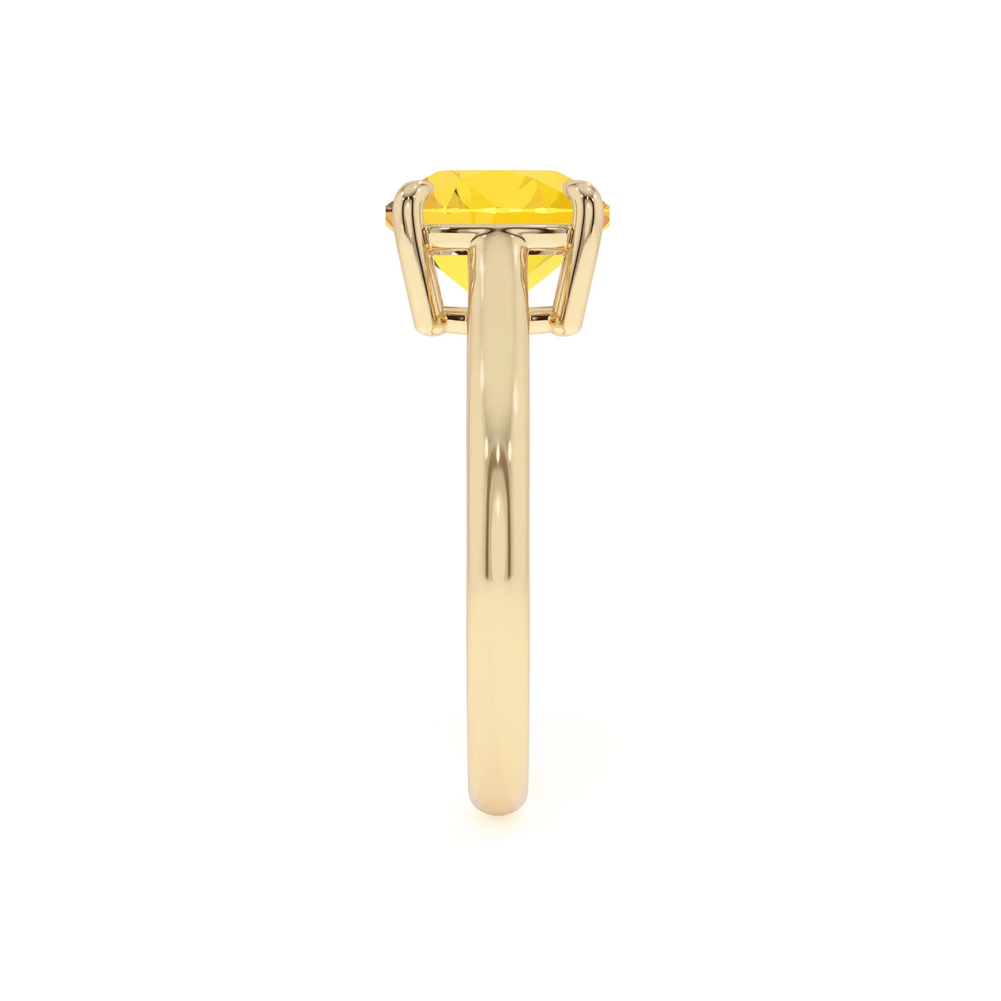 lab grown yellow-sapphire cushion solitaire rings in yellow gold 