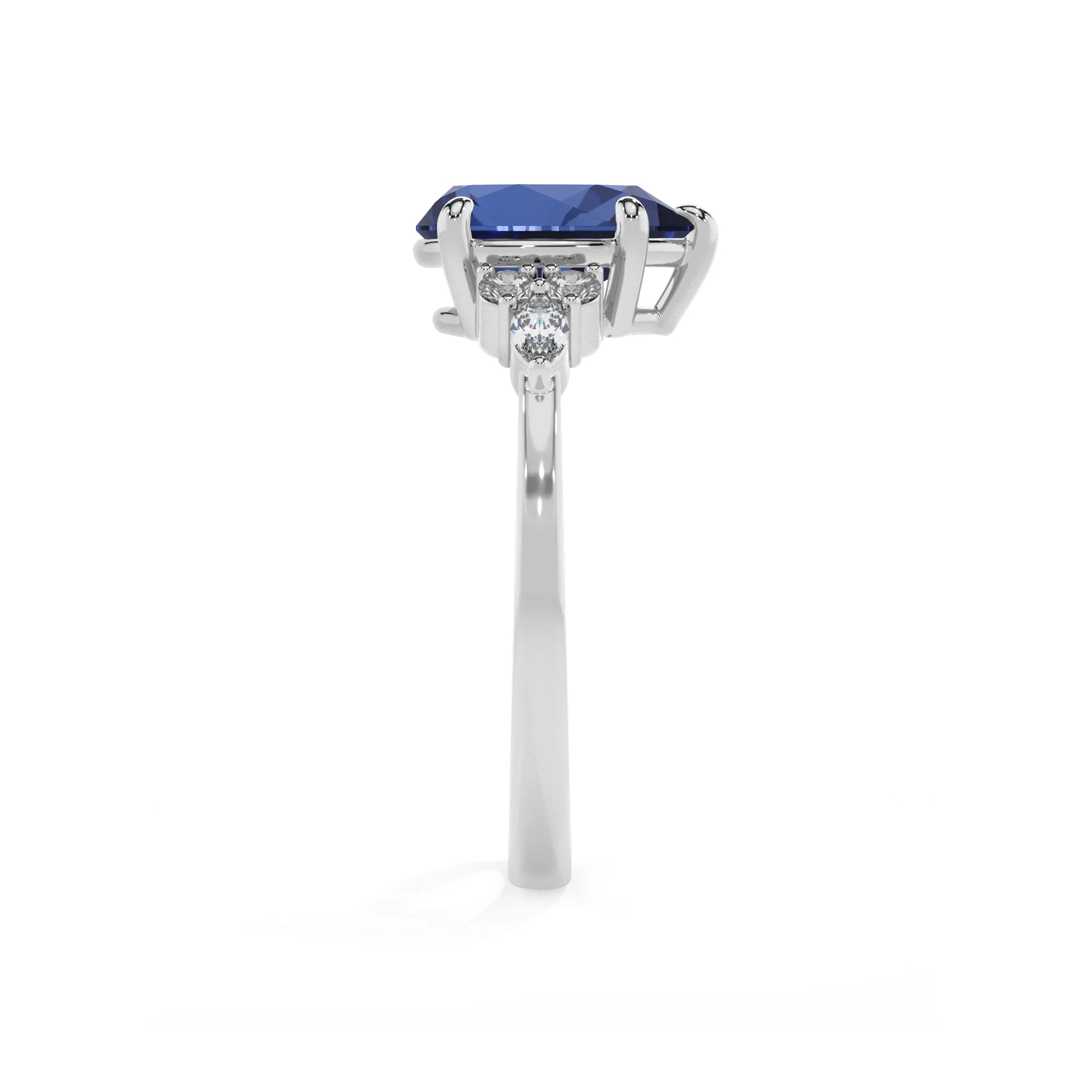 lab grown blue-sapphire pear solitaire rings in sterling silver 