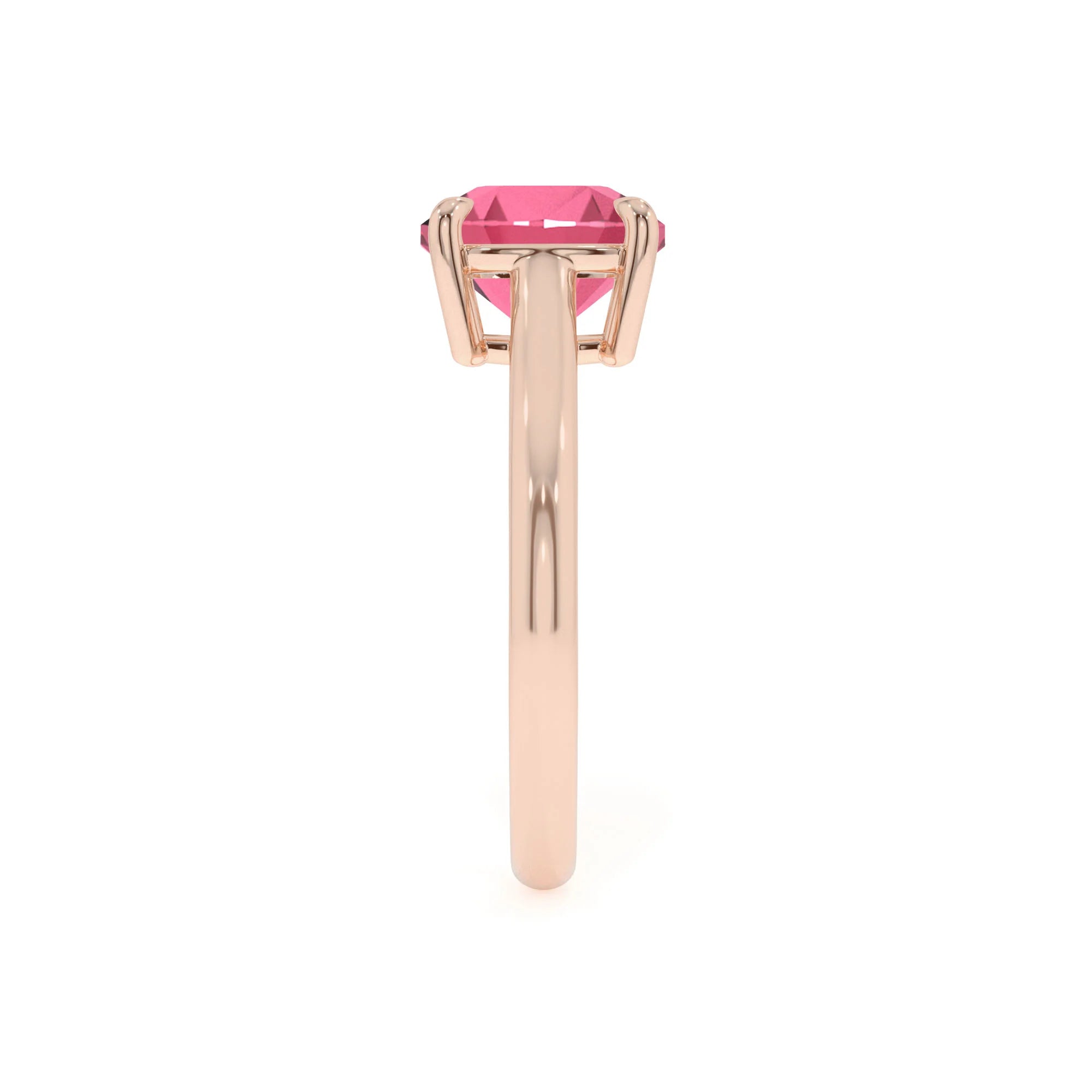 lab grown pink-tourmaline cushion solitaire rings in rose gold 