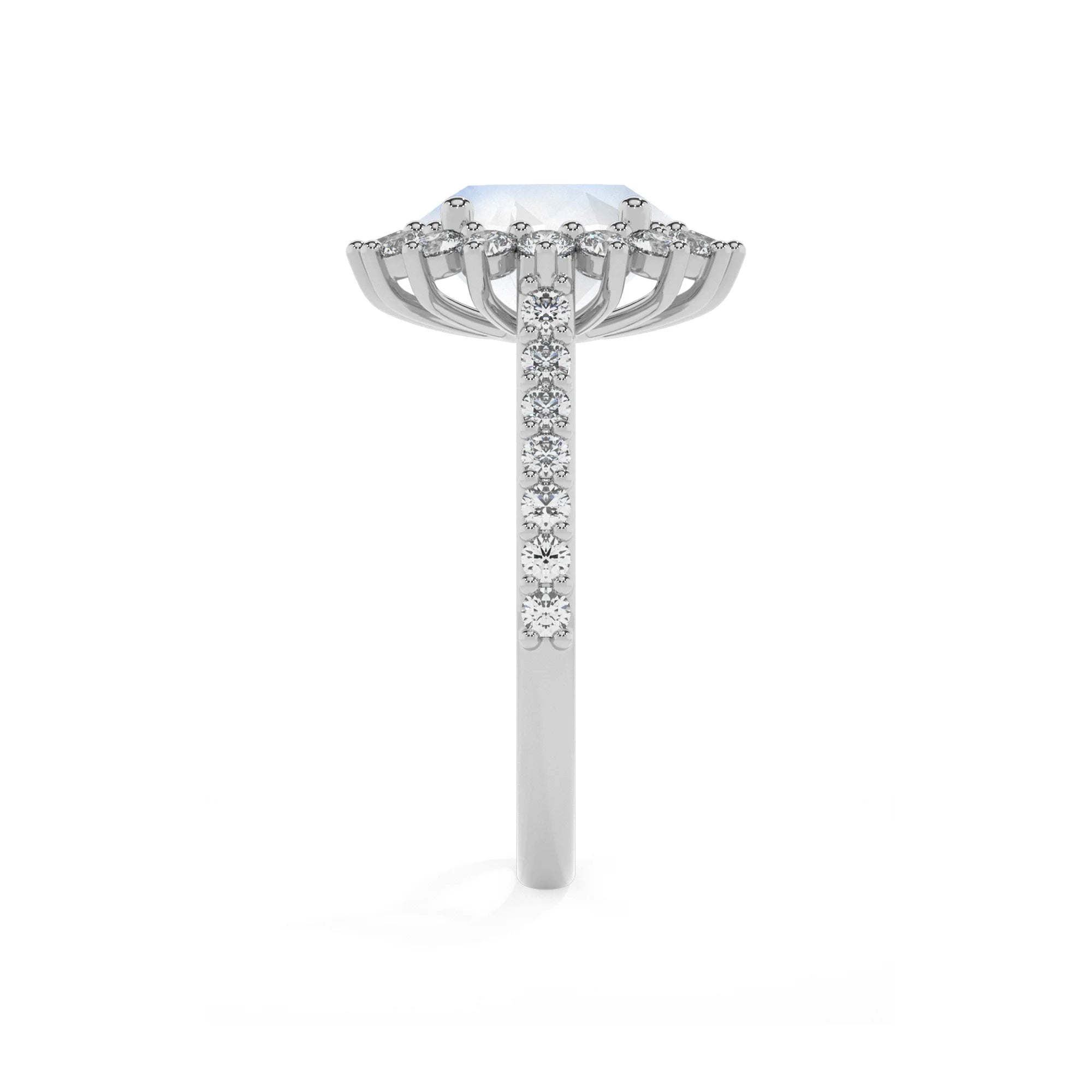 natural rainbow-moonstone round solitaire rings in white gold 