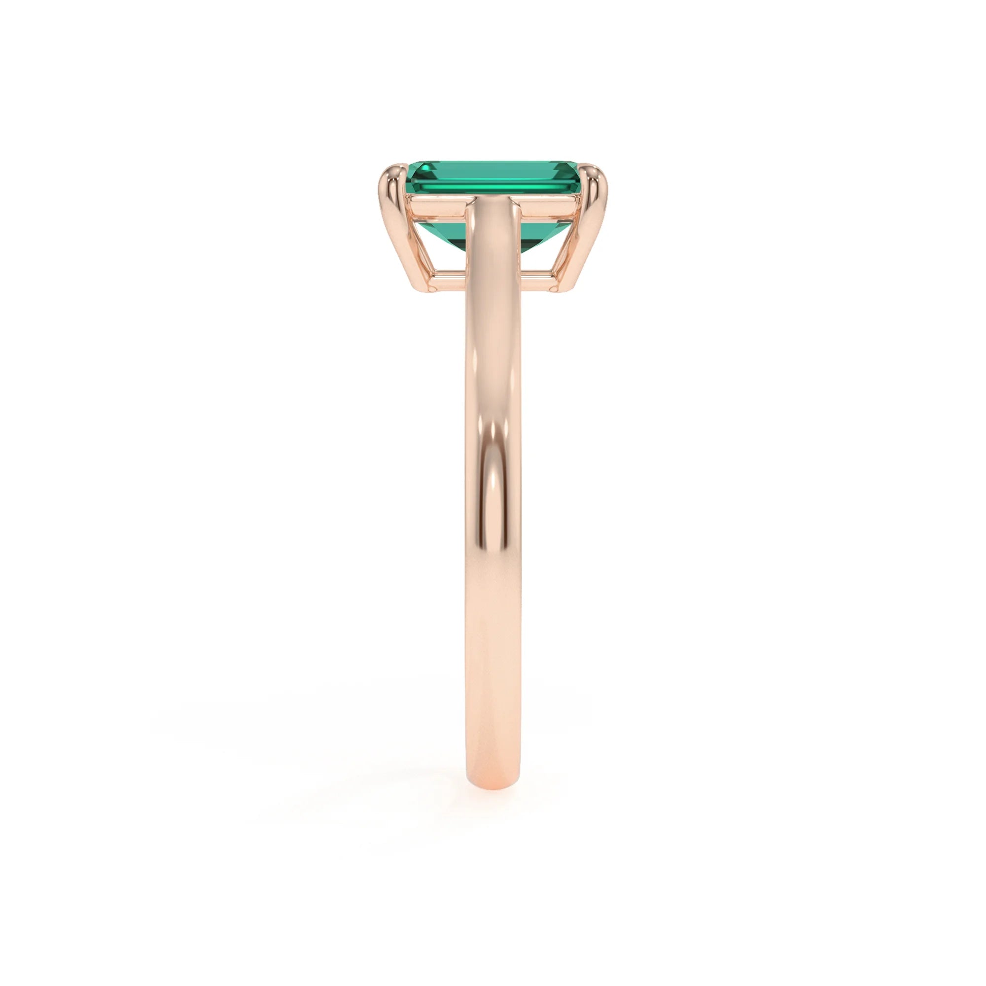 lab grown emerald octogon cut solitaire rings in rose gold 