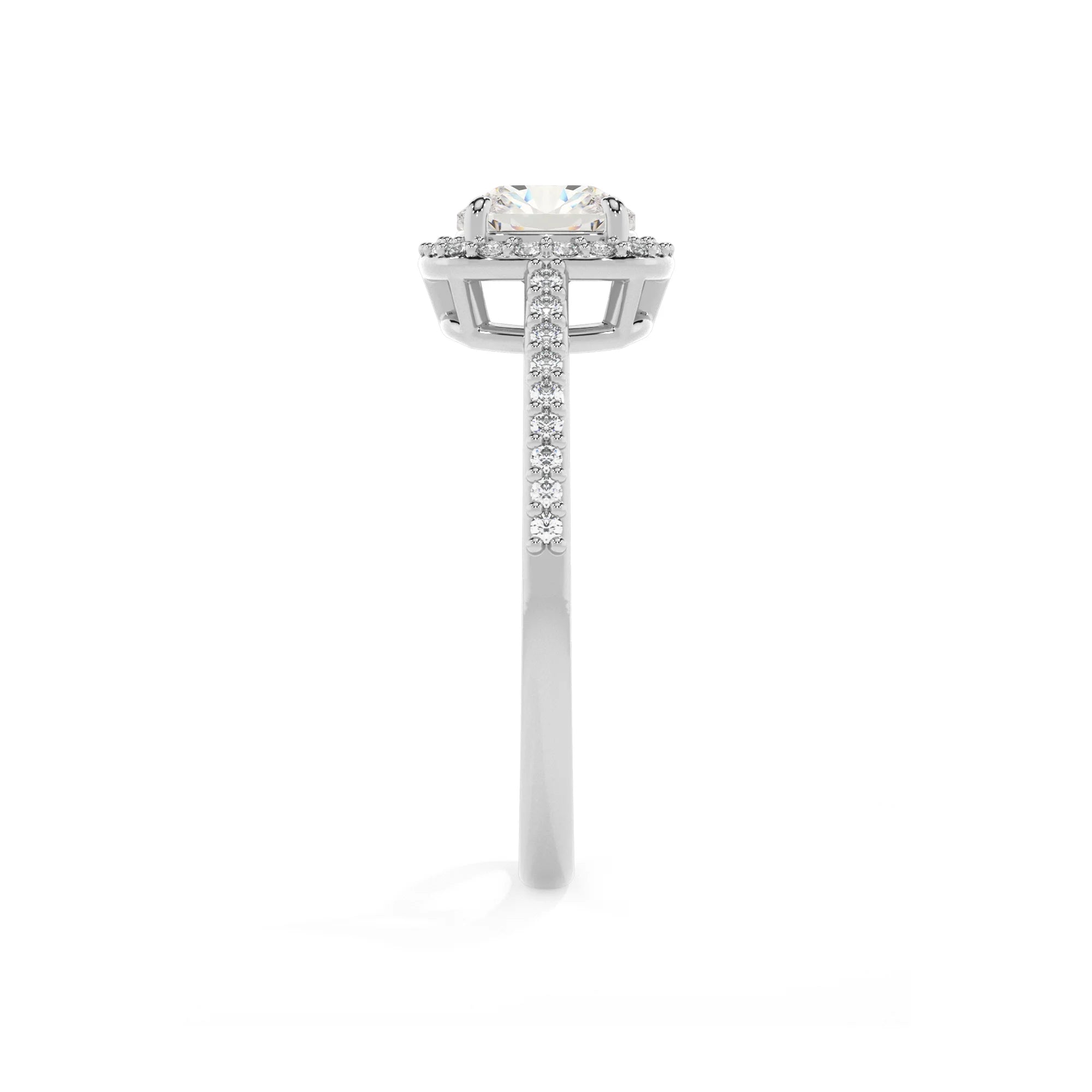 lab grown moissanite cushion solitaire rings in platinum 