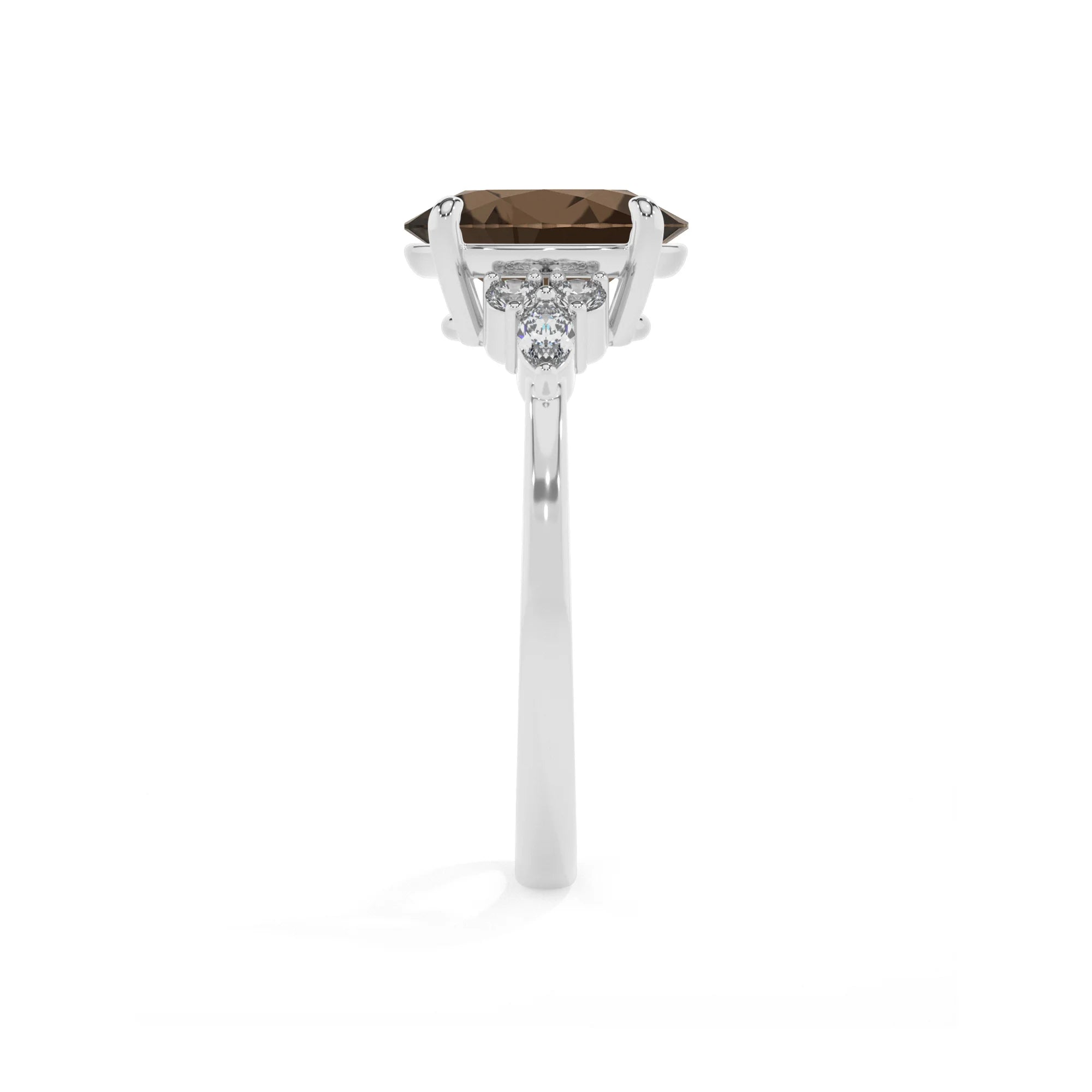 natural smoky-quartz oval solitaire rings in white gold 