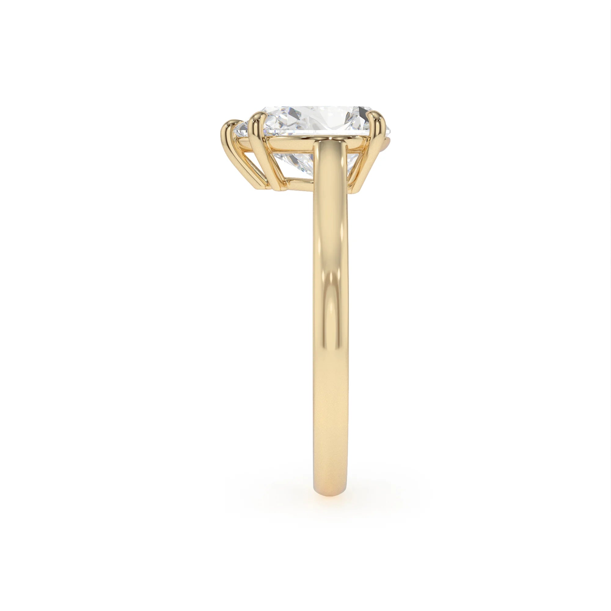 lab grown moissanite pear solitaire rings in yellow gold 