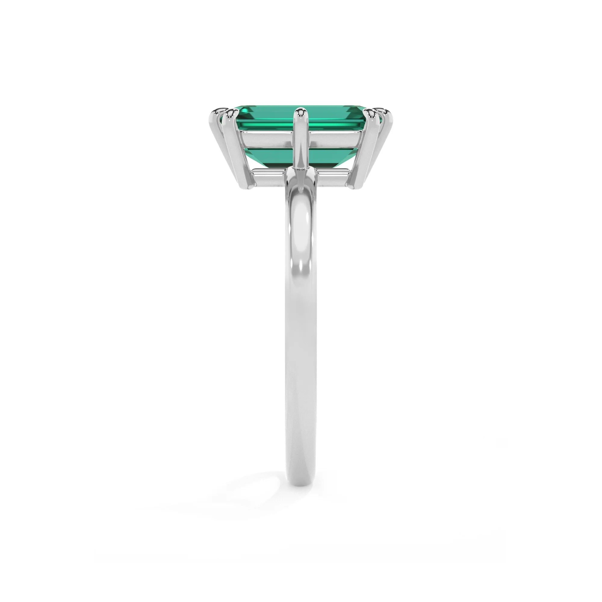 lab grown emerald octogon cut solitaire rings in sterling silver 