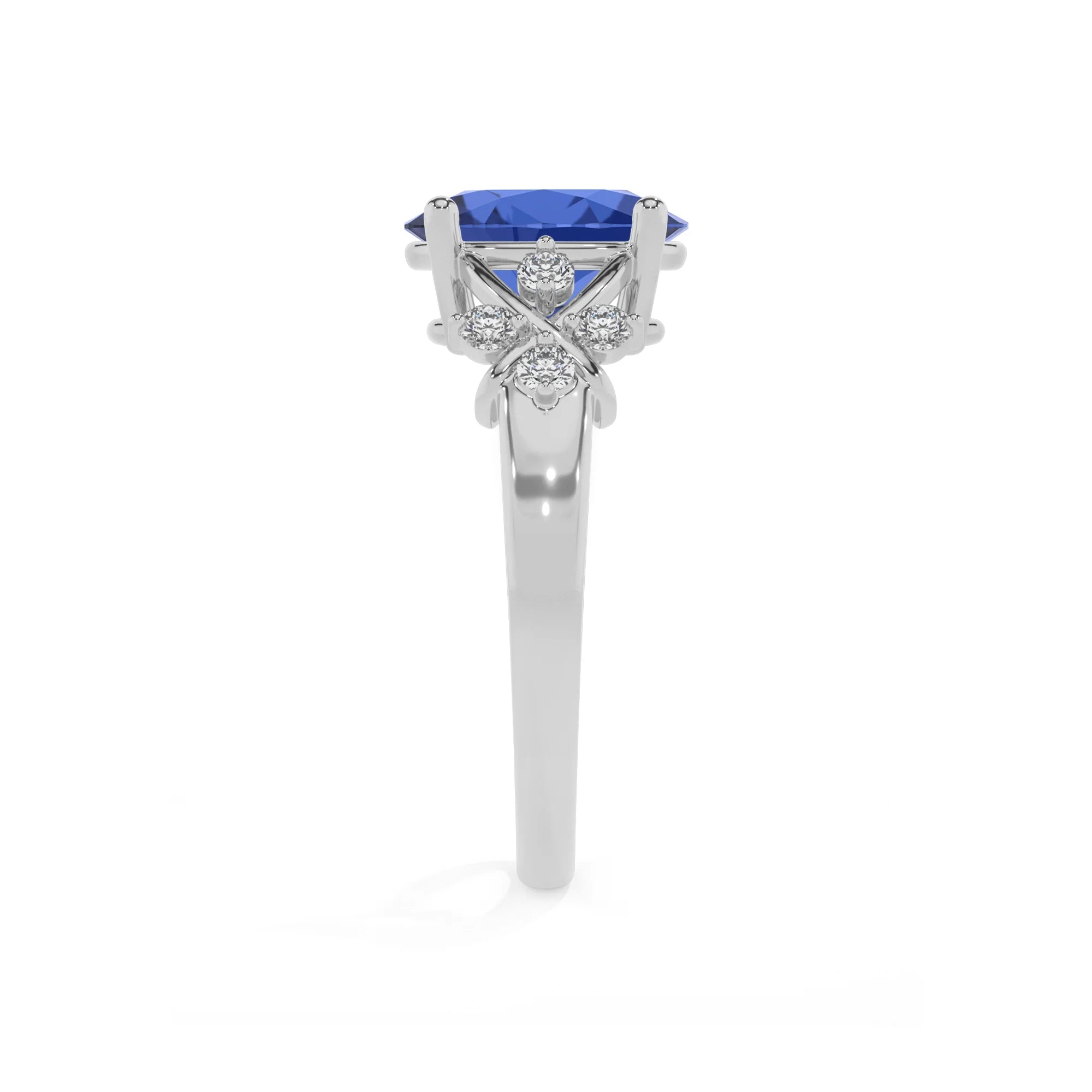 lab grown blue-sapphire oval solitaire rings in sterling silver 