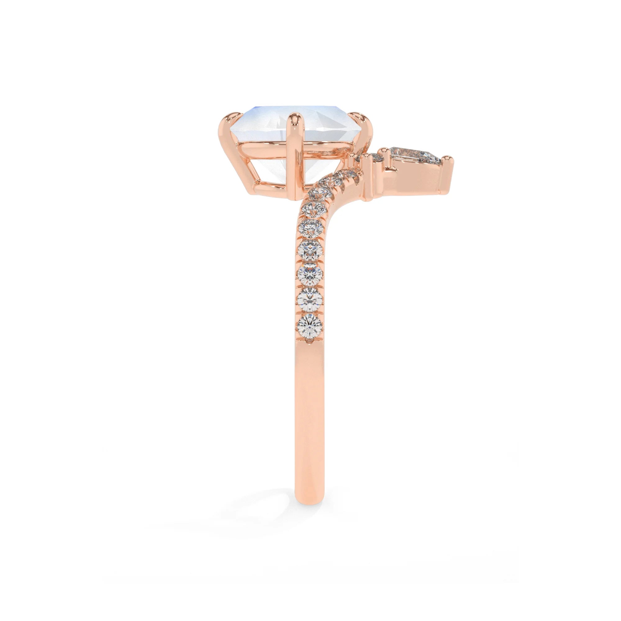 natural rainbow-moonstone round solitaire rings in rose gold 