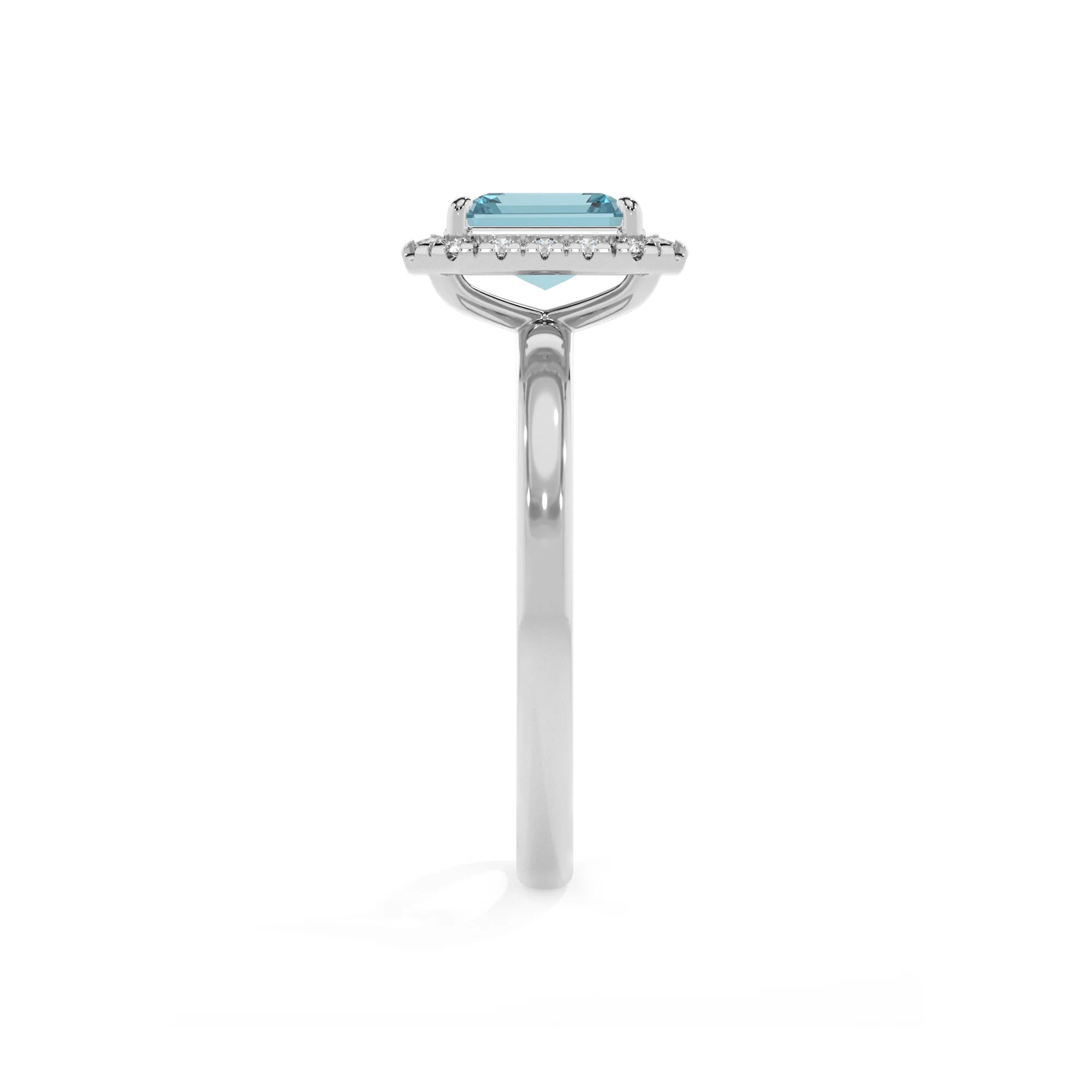 lab grown aquamarine emerald cut solitaire rings in white gold 