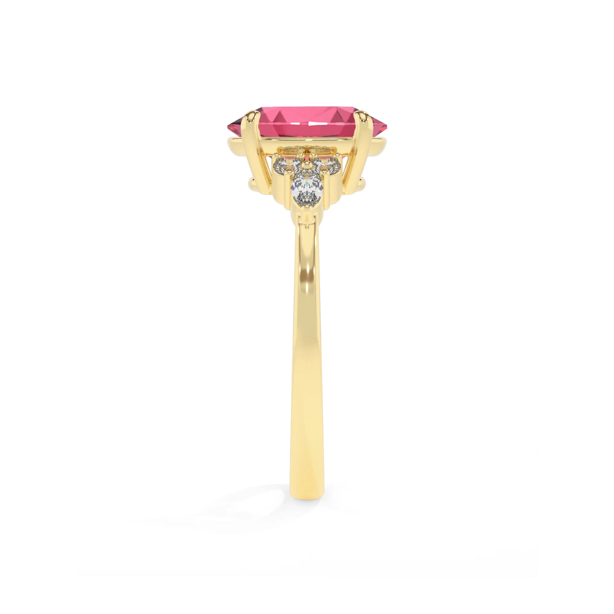 lab grown pink-tourmaline oval solitaire rings in yellow gold 