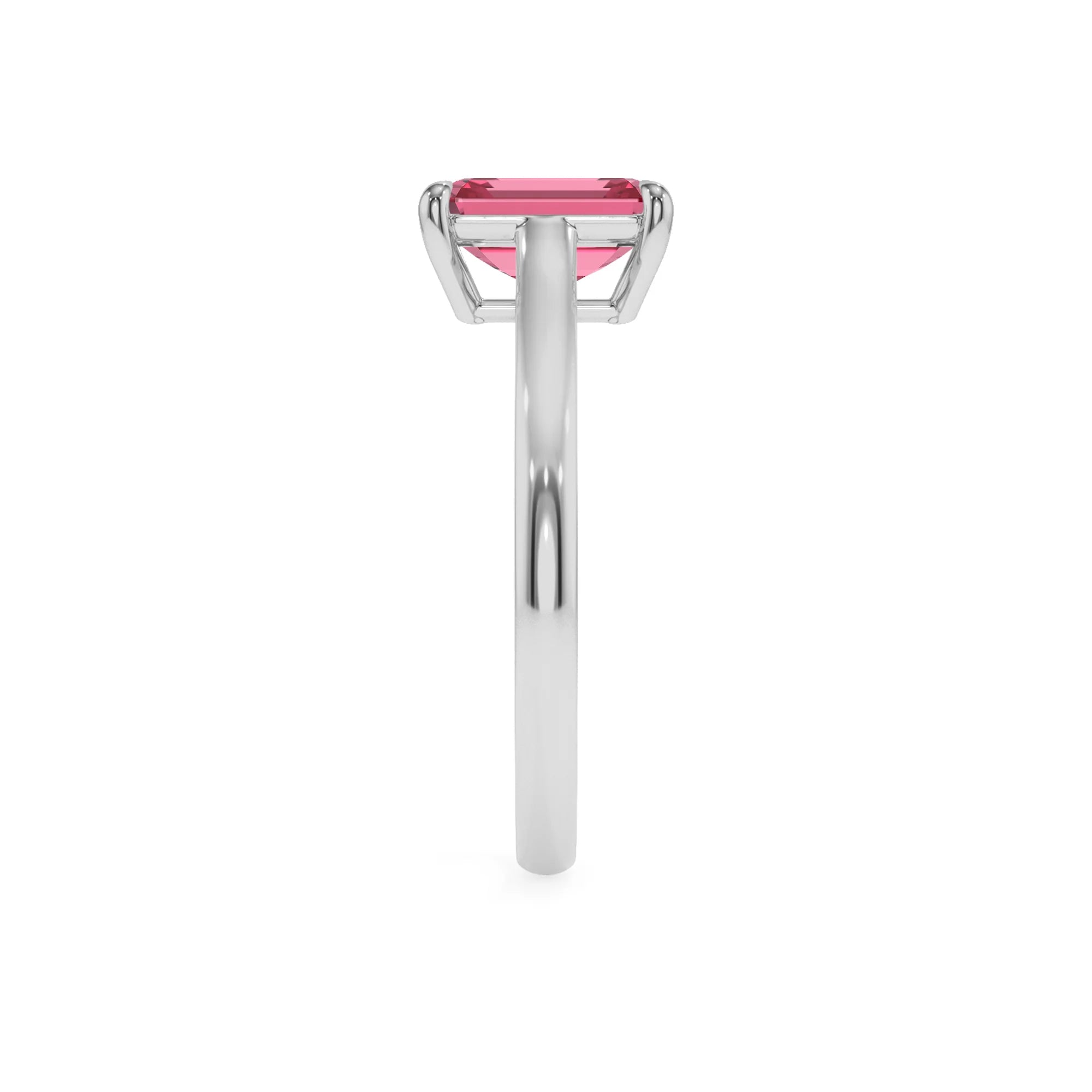 lab grown pink-tourmaline emerald cut solitaire rings in sterling silver 
