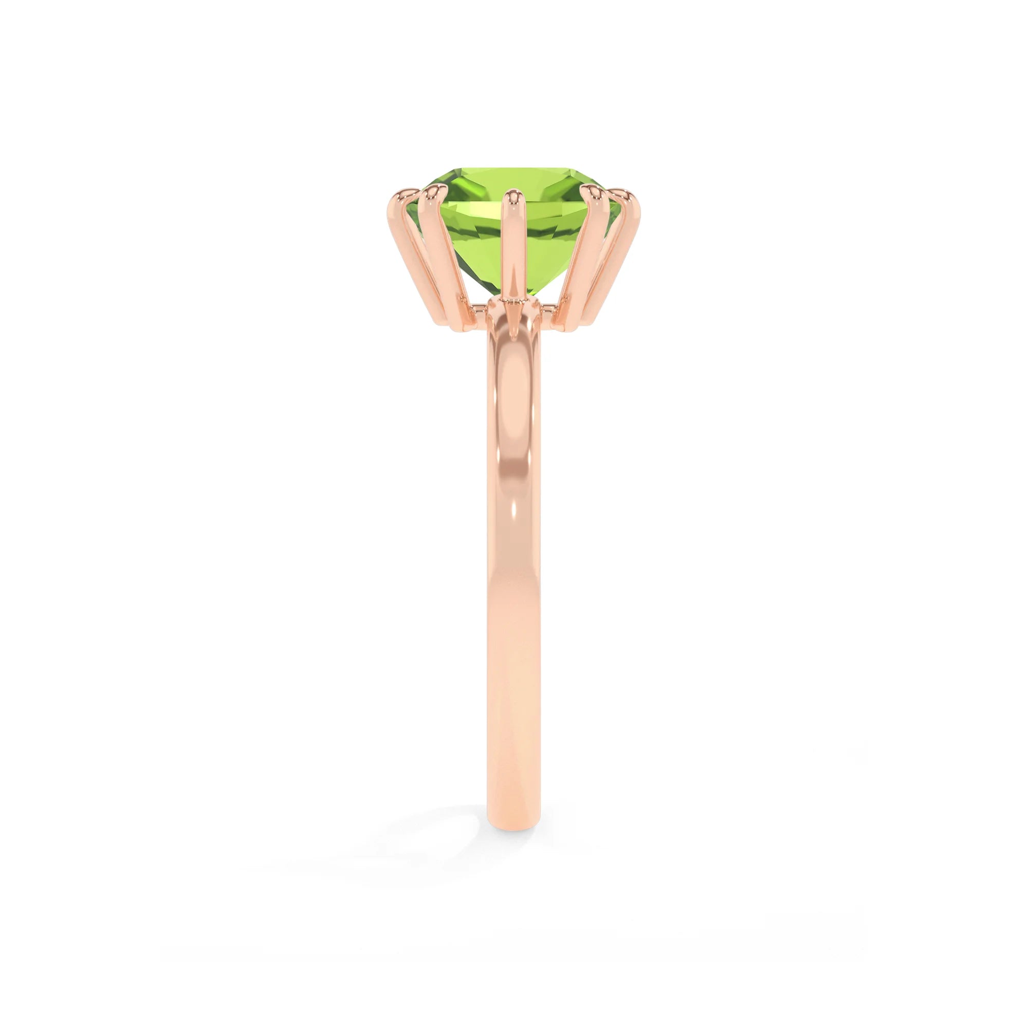 natural peridot cushion solitaire rings in rose gold 