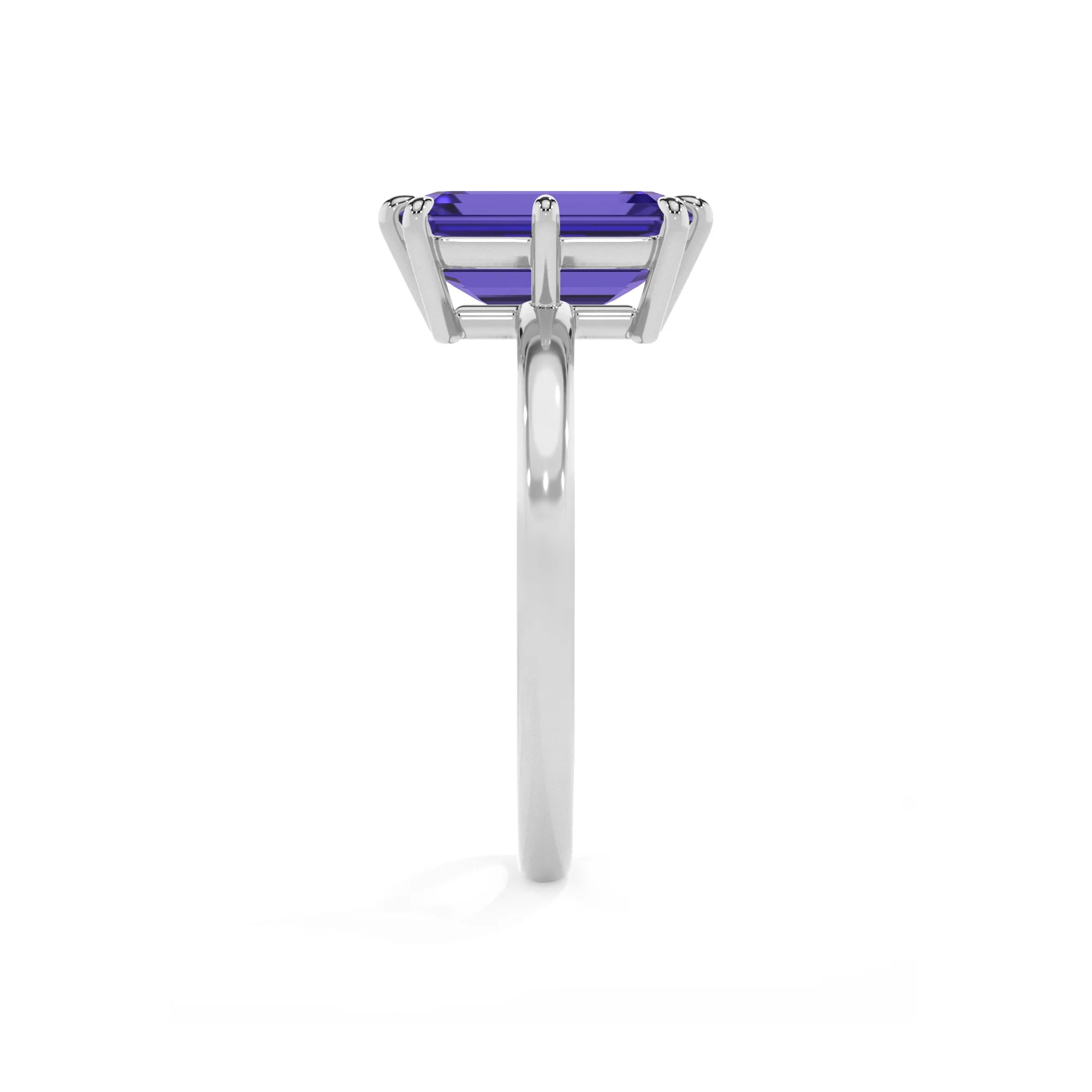 lab grown tanzanite emerald cut solitaire rings in white gold 