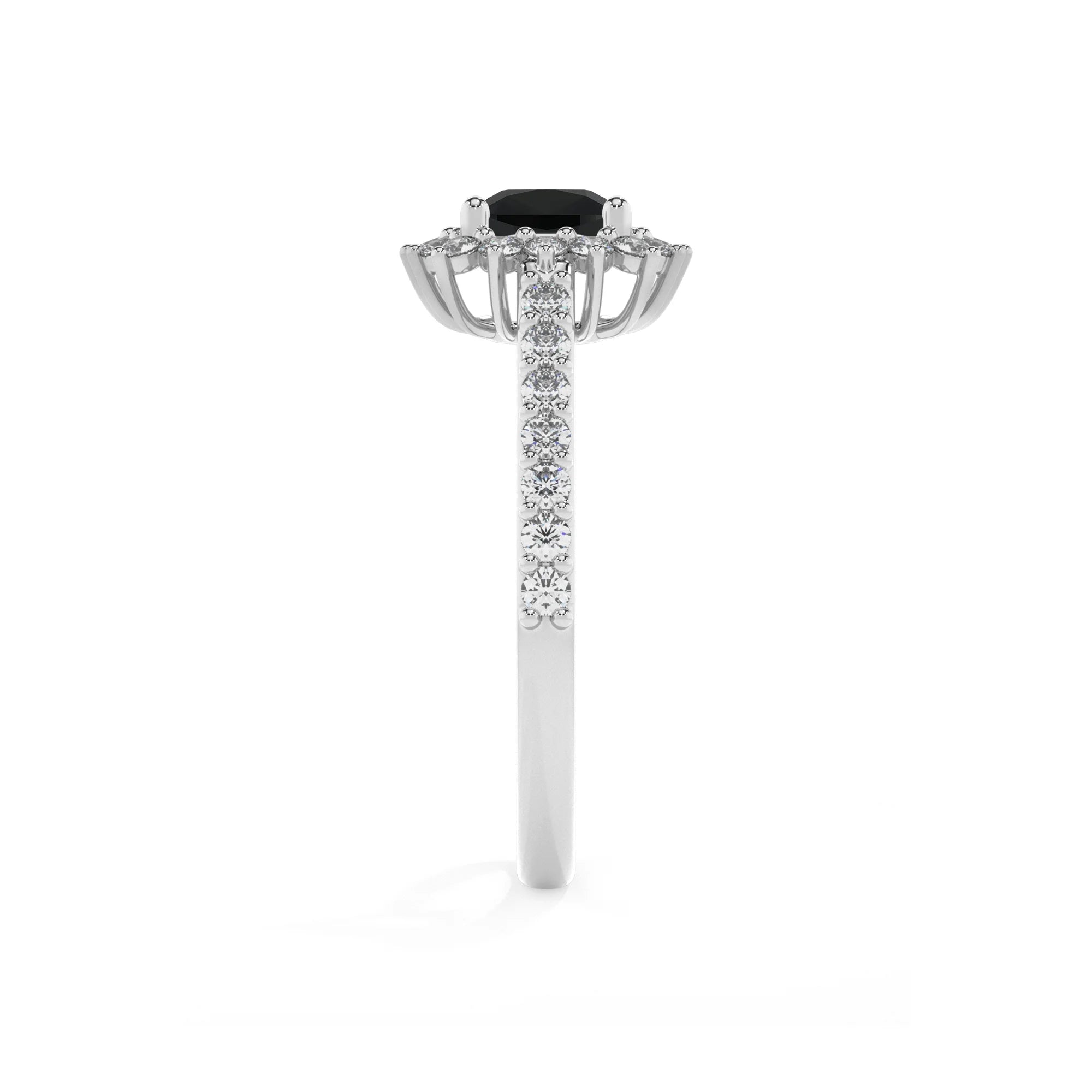 natural black-onyx cushion solitaire rings in white gold 