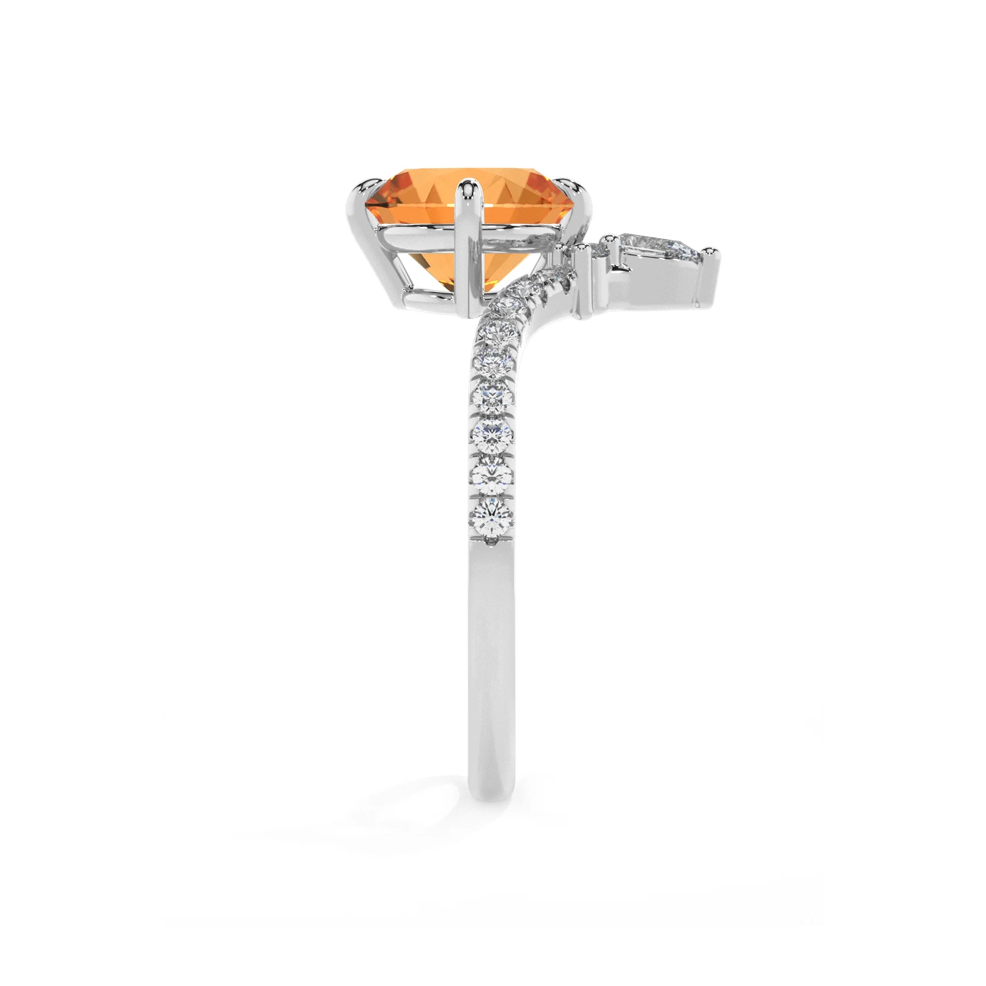 lab grown citrine round solitaire rings in platinum 