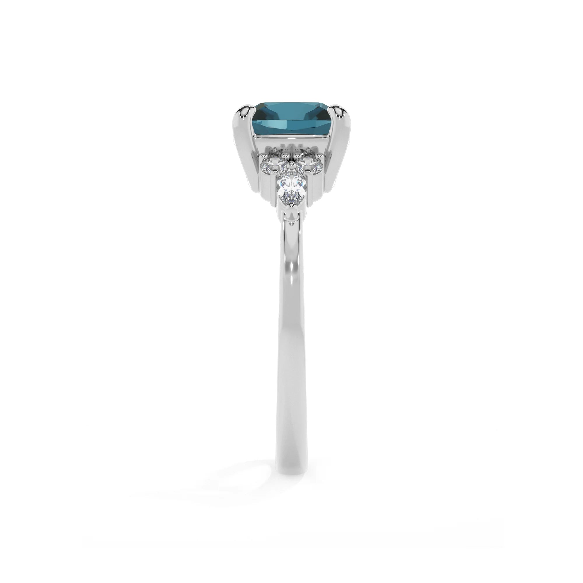 natural london-blue-topaz cushion solitaire rings in platinum 