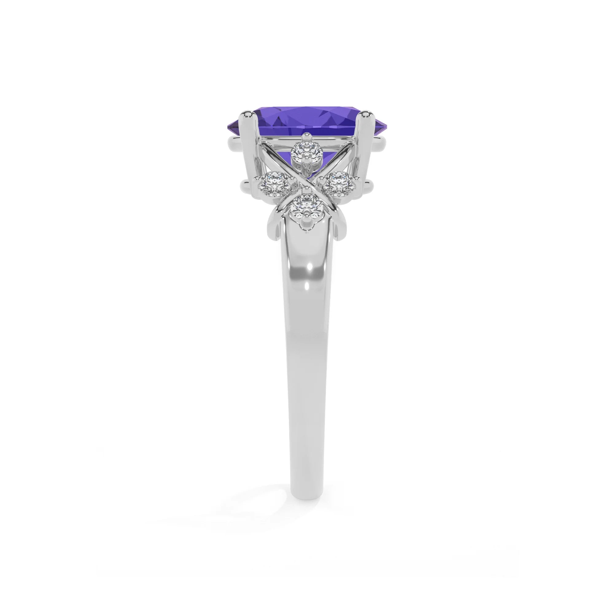 lab grown tanzanite oval solitaire rings in white gold 