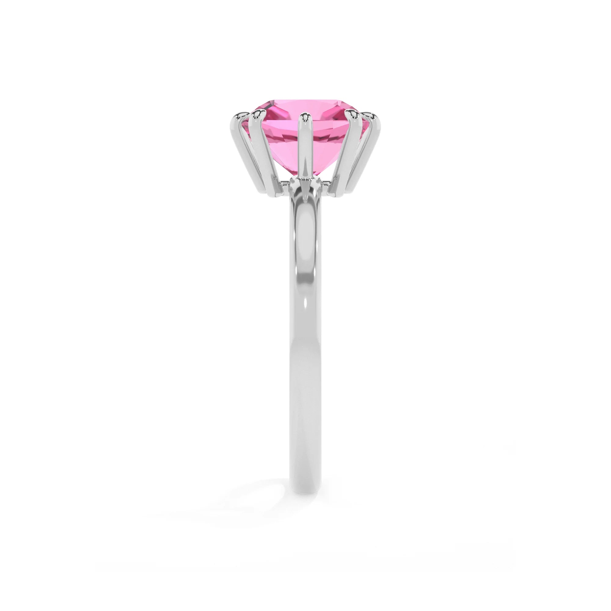 lab grown pink-sapphire cushion solitaire rings in platinum 