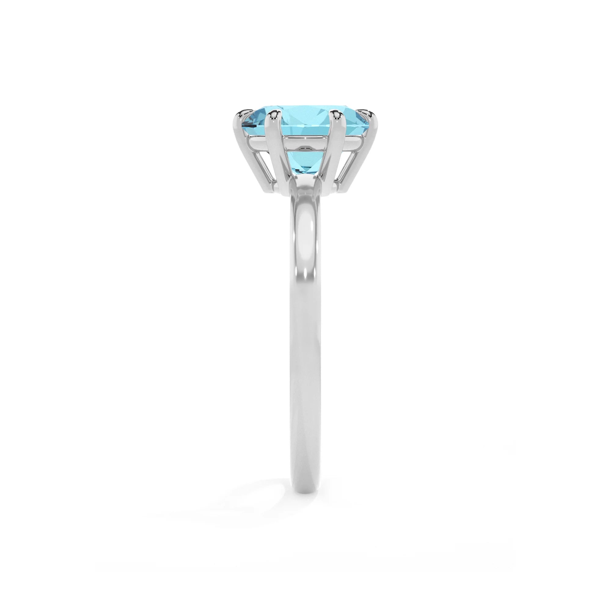lab grown aquamarine round solitaire rings in platinum 