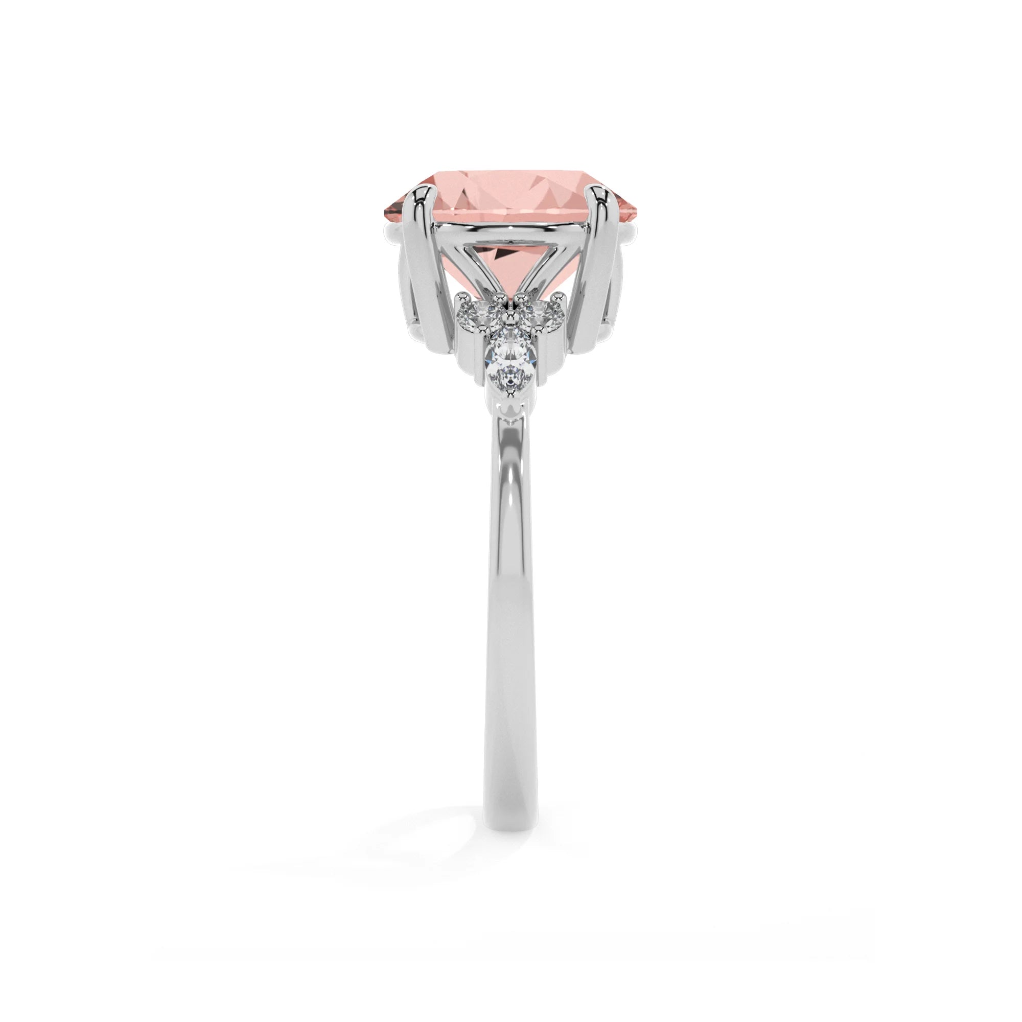 lab grown morganite round solitaire rings in sterling silver 