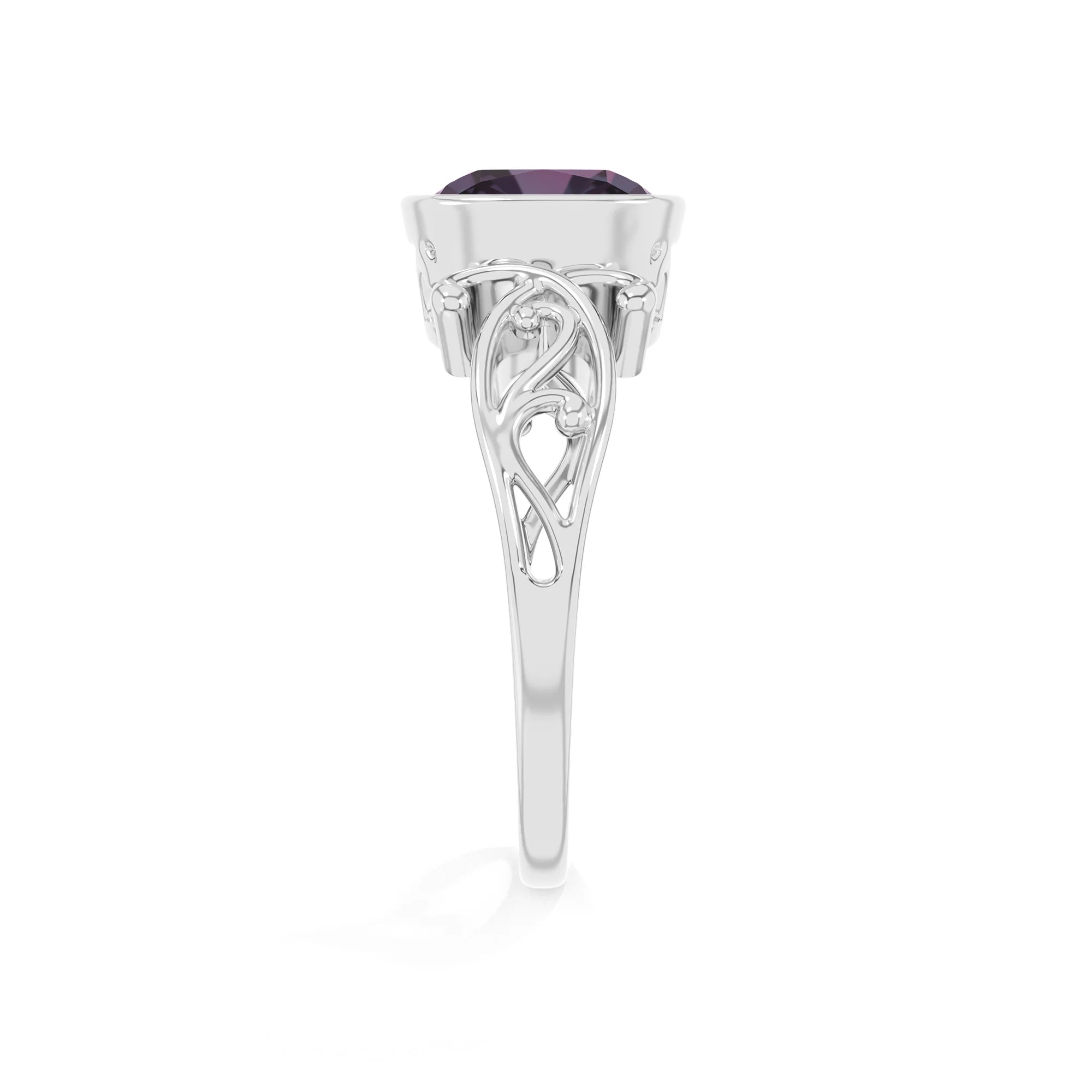 lab grown alexandrite cushion solitaire rings in platinum 