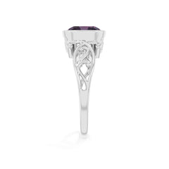 lab grown alexandrite cushion solitaire rings in platinum 