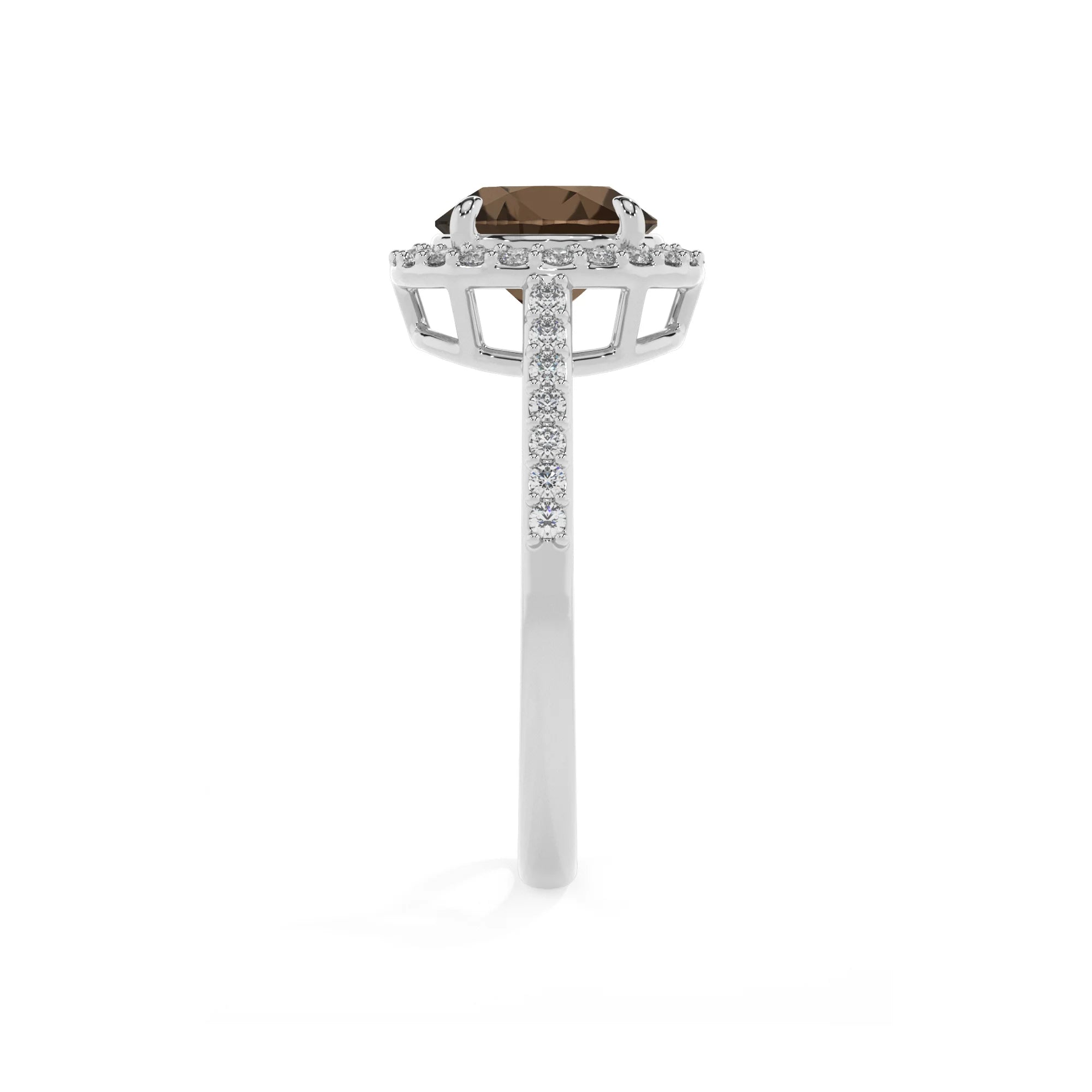 natural smoky-quartz round solitaire rings in white gold 