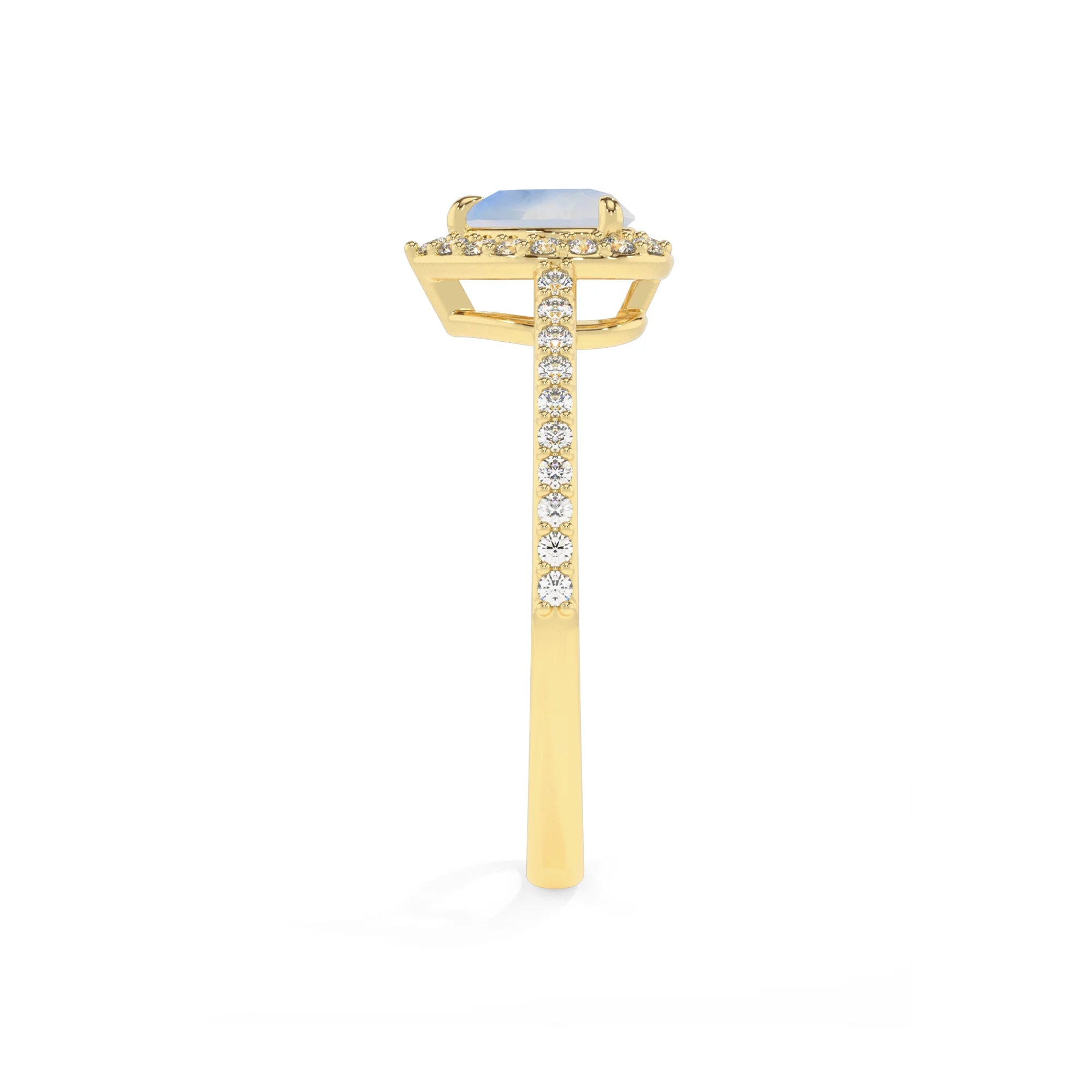natural rainbow-moonstone heart solitaire rings in yellow gold 