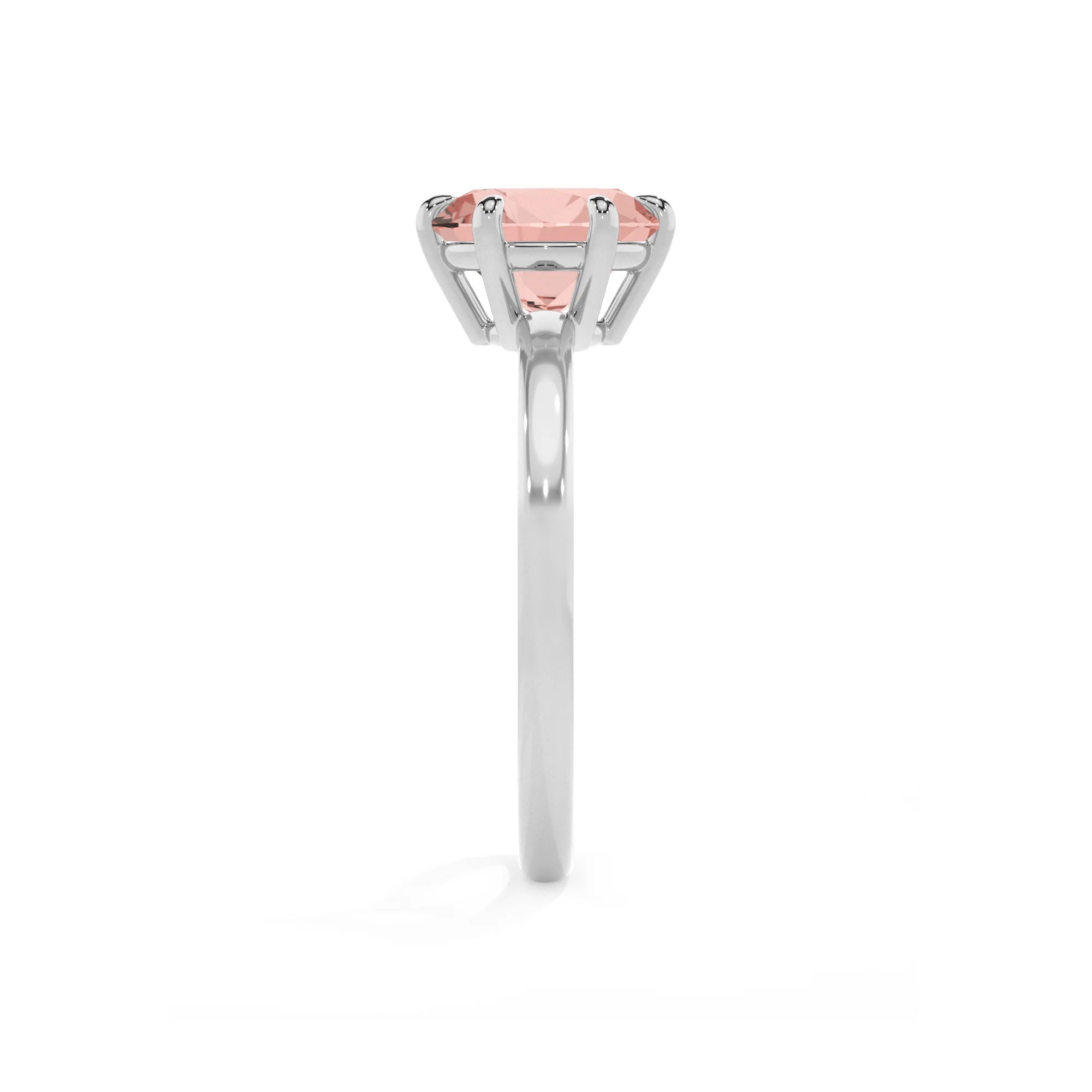 lab grown morganite round solitaire rings in white gold 