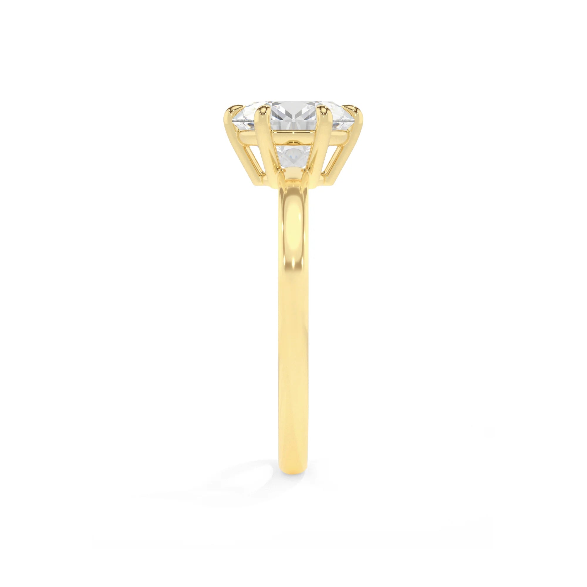 lab grown moissanite round solitaire rings in yellow gold 