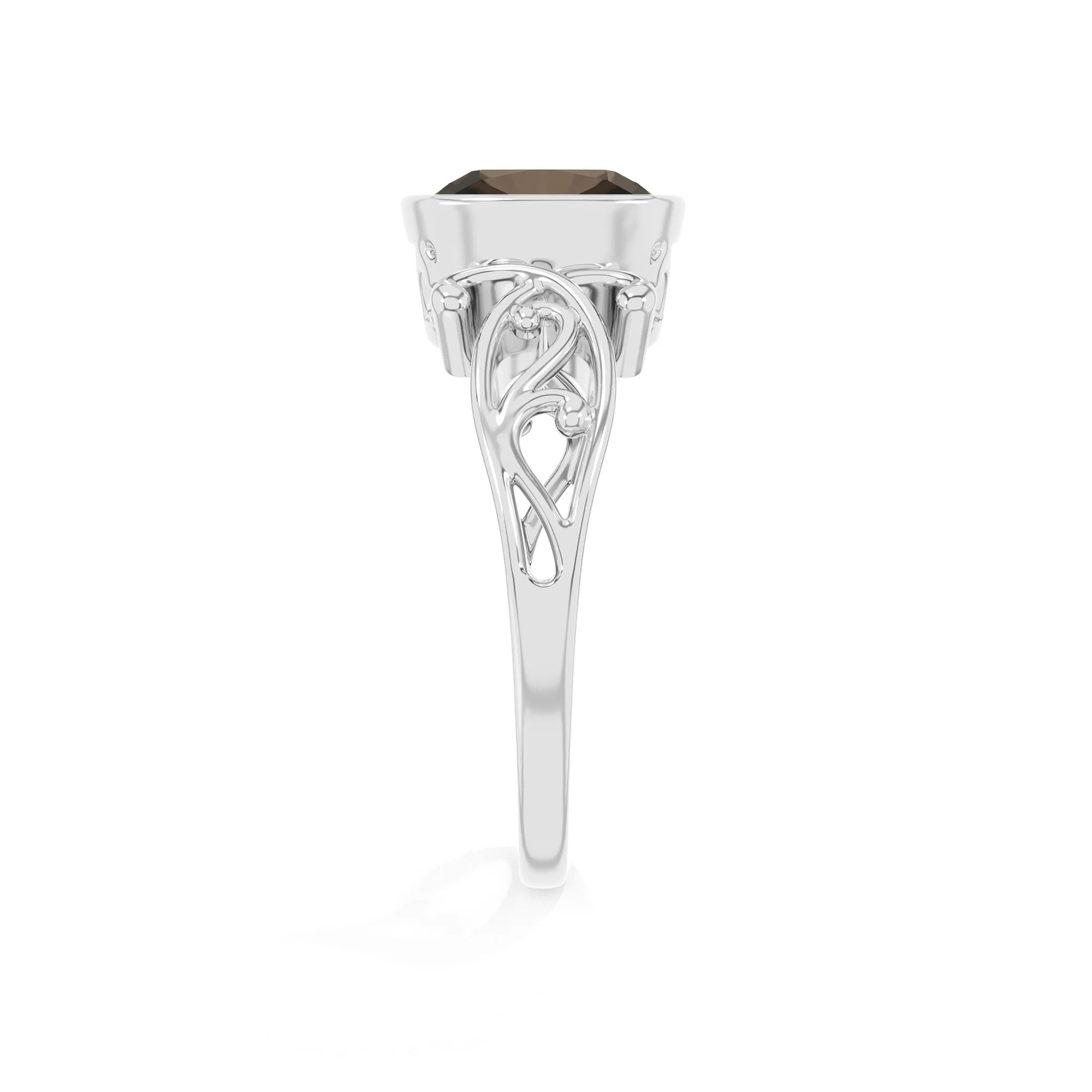 natural smoky-quartz cushion solitaire rings in platinum 