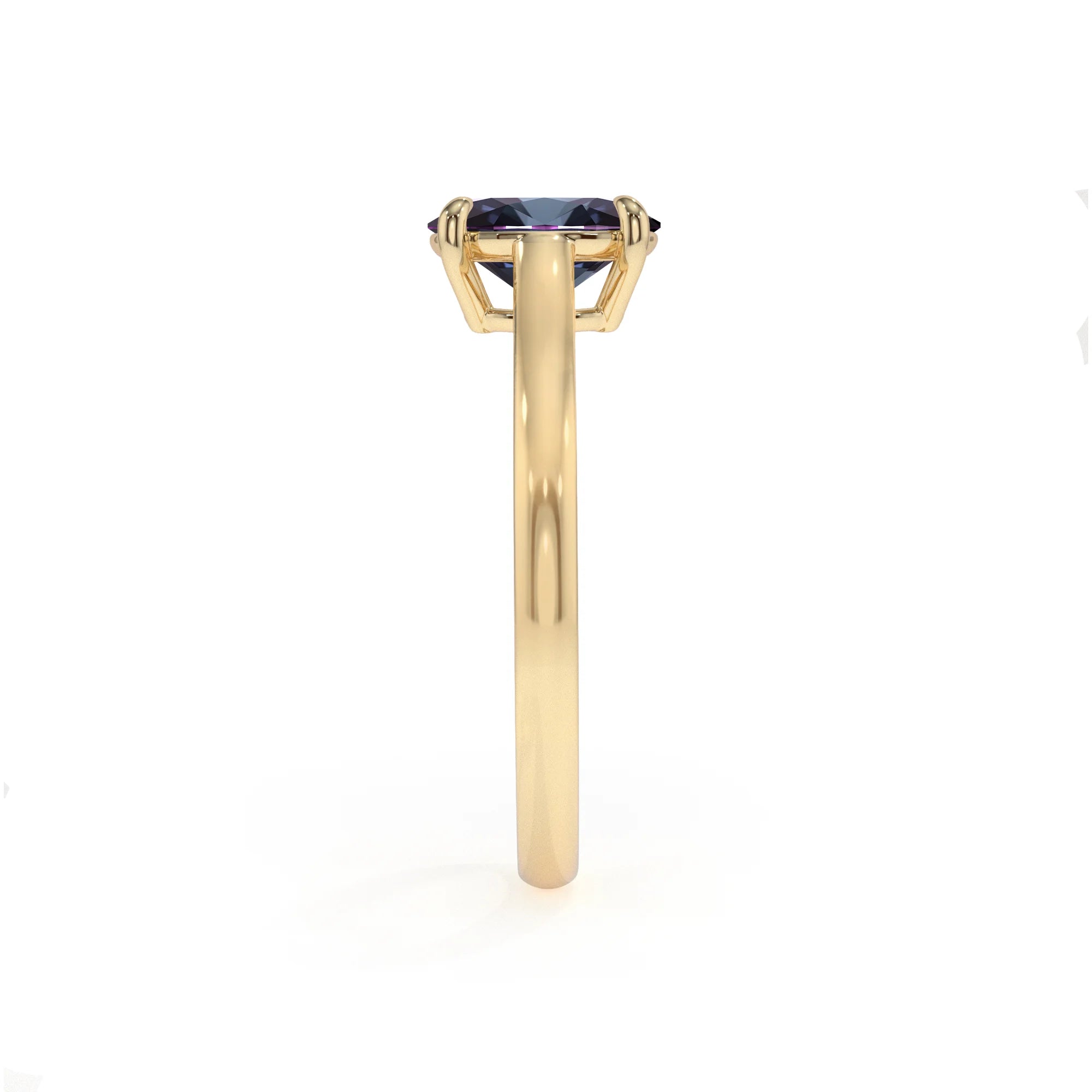 lab grown alexandrite oval solitaire rings in yellow gold 