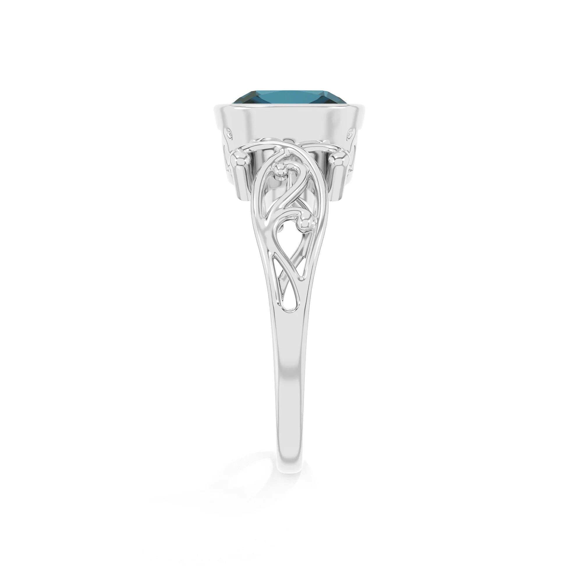 natural london-blue-topaz cushion solitaire rings in platinum 