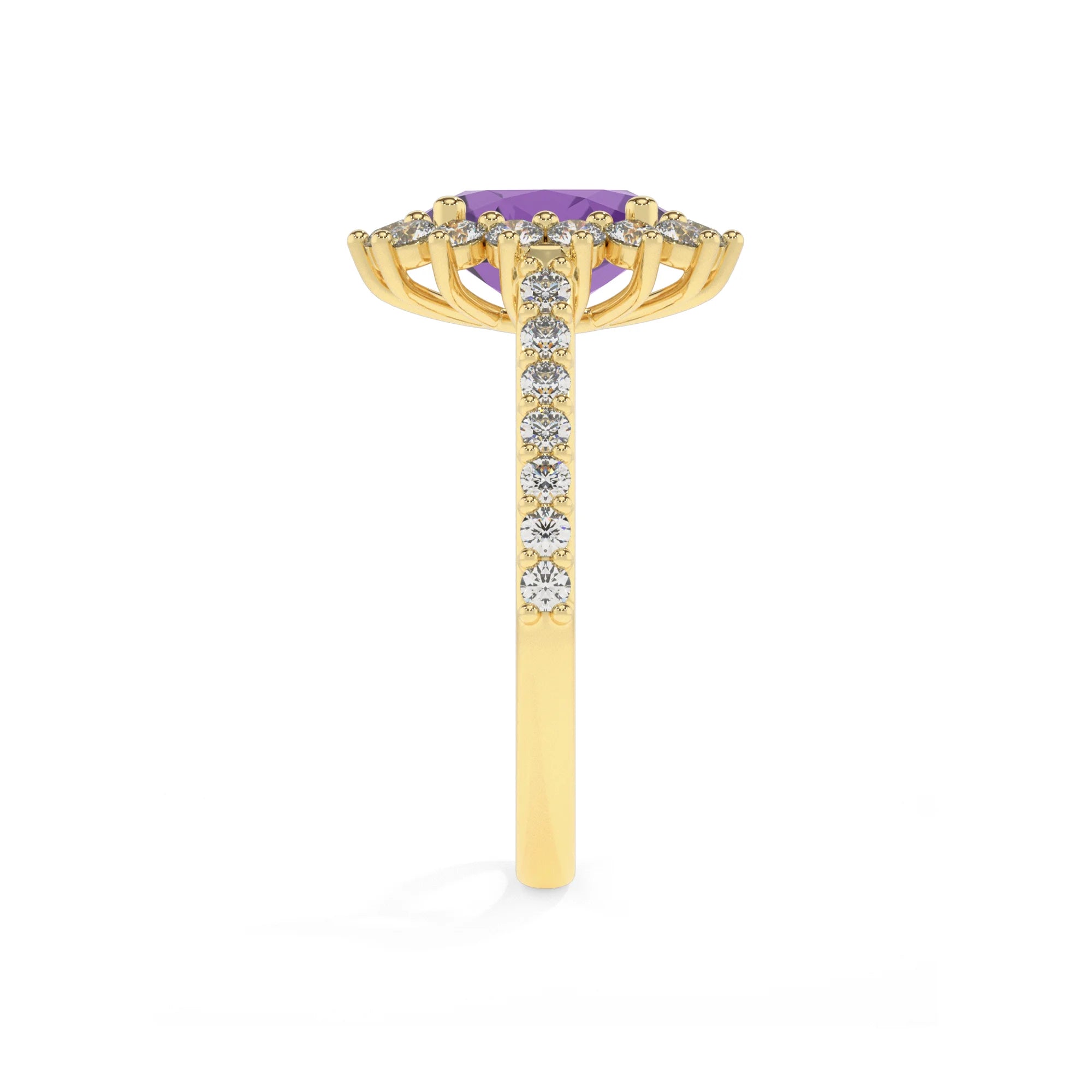 lab grown amethyst oval solitaire rings in yellow gold 