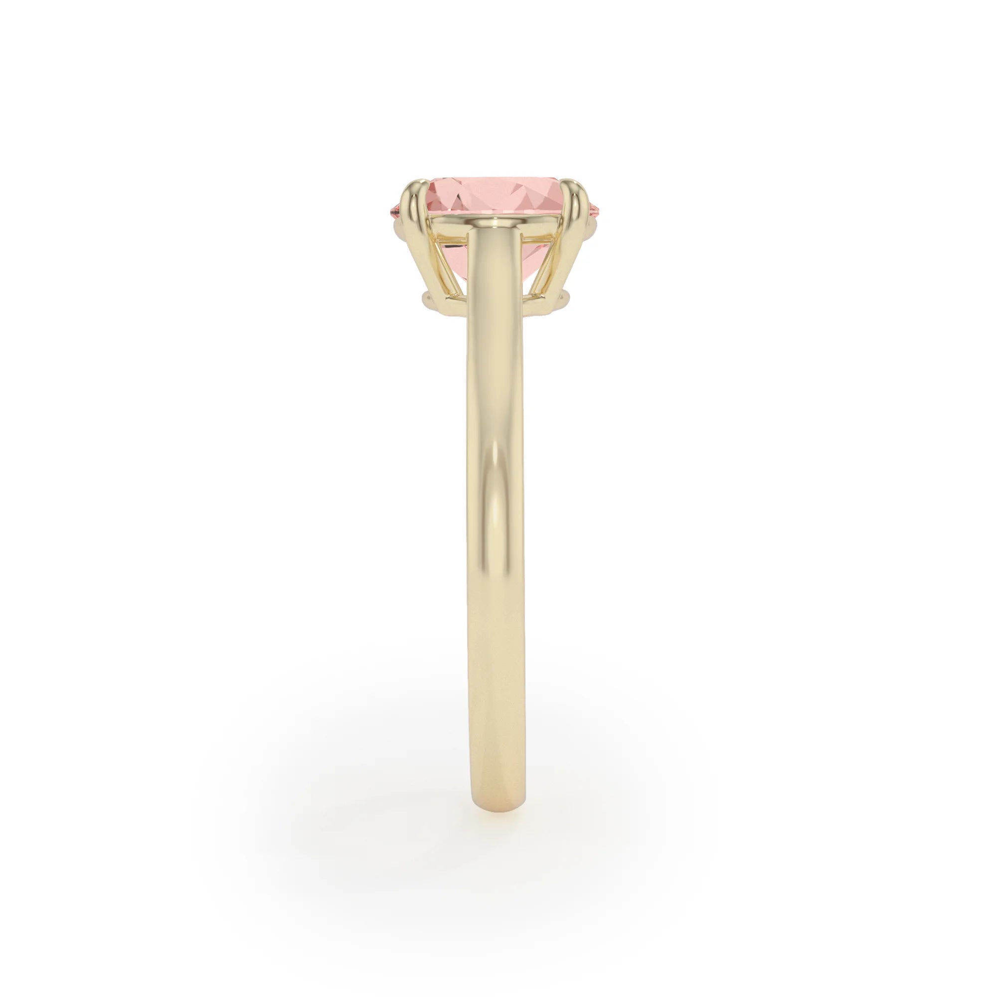 lab grown morganite round solitaire rings in yellow gold 