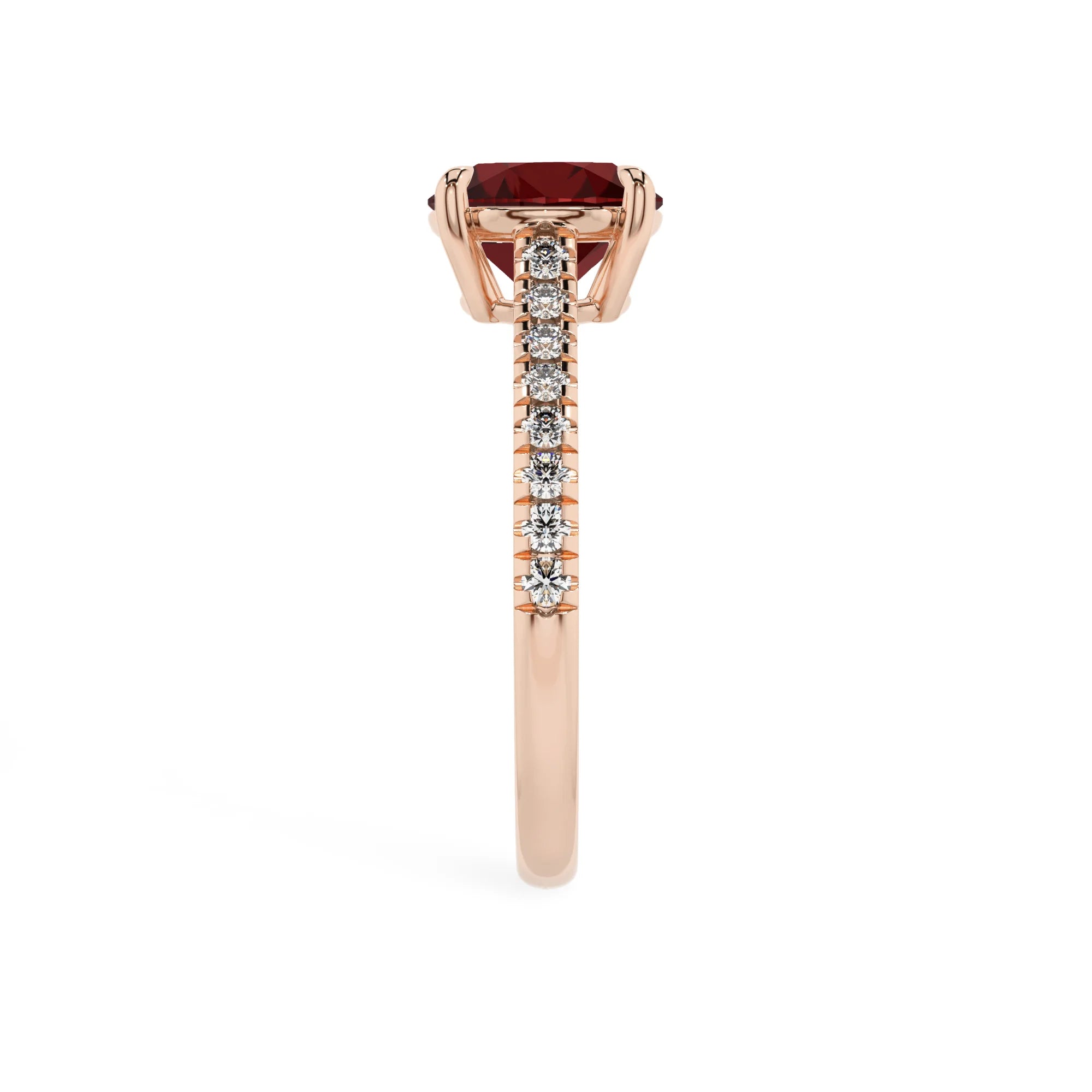 natural garnet round half eternity solitaire engagement rings in rose gold 