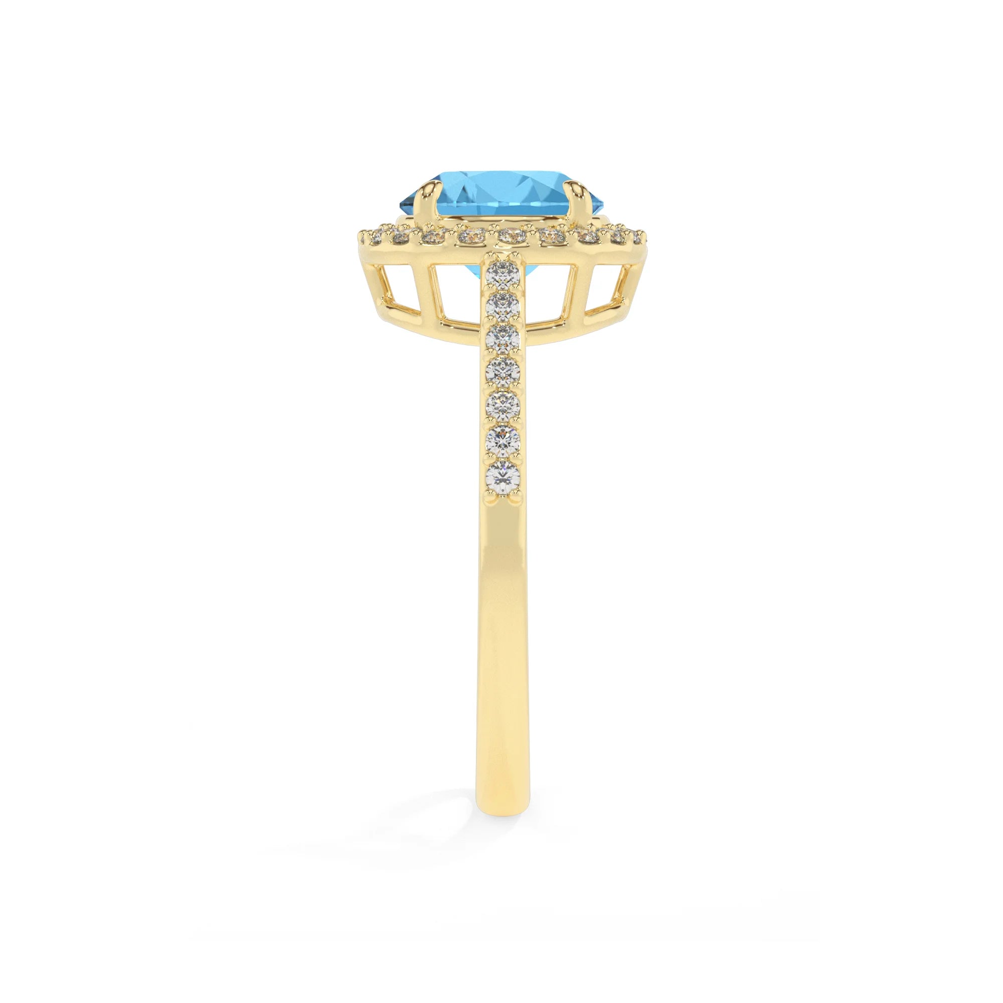 natural swiss-blue-topaz round solitaire rings in yellow gold 
