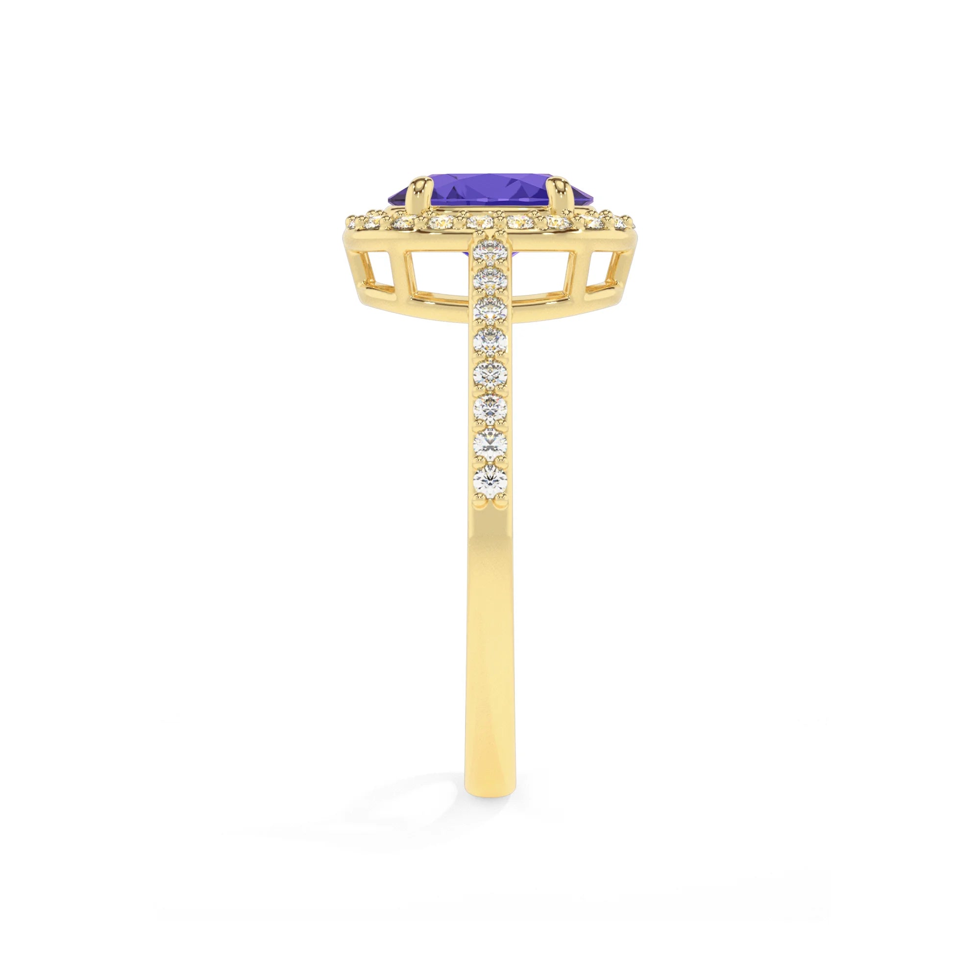 lab grown tanzanite oval solitaire rings in yellow gold 