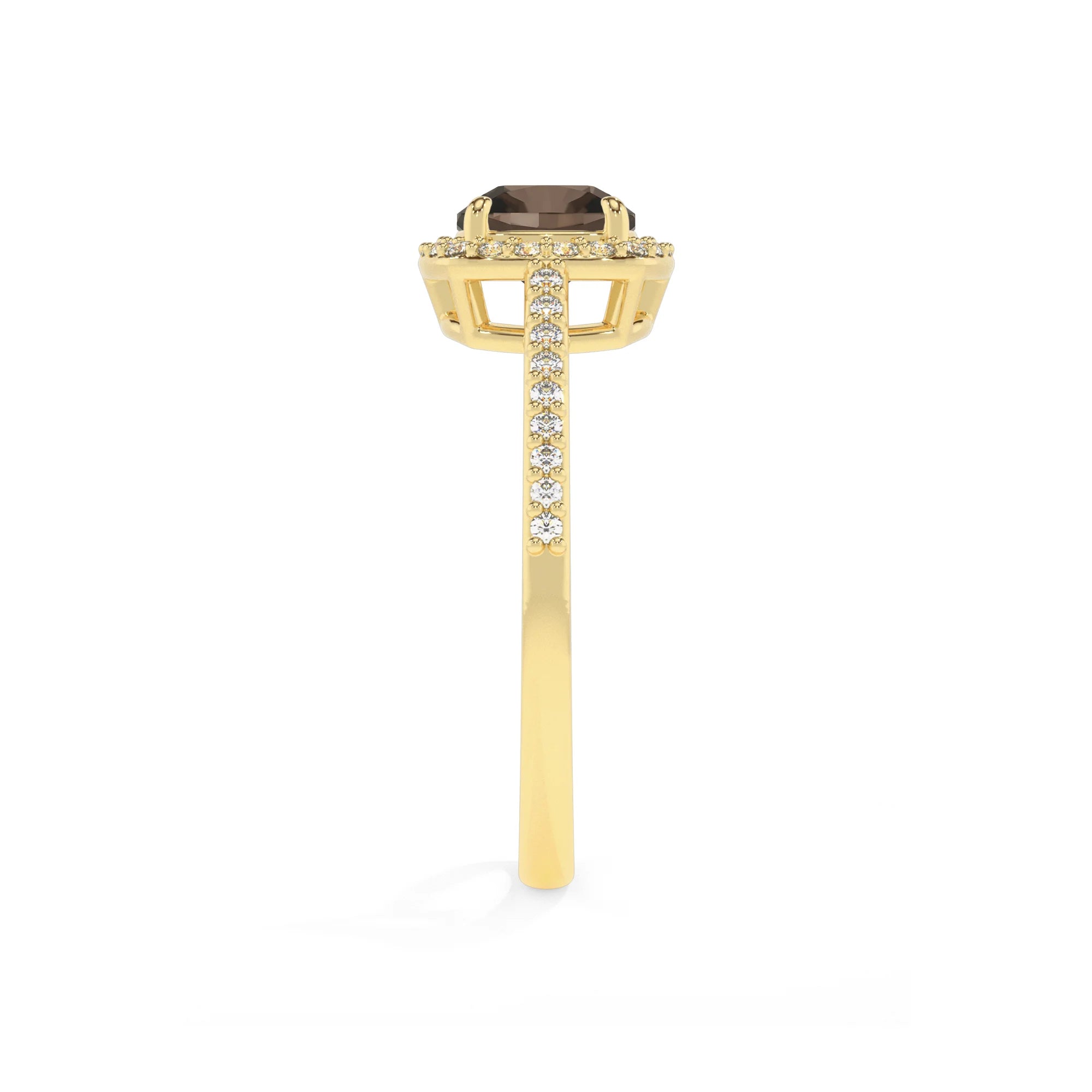 natural smoky-quartz cushion solitaire rings in yellow gold 