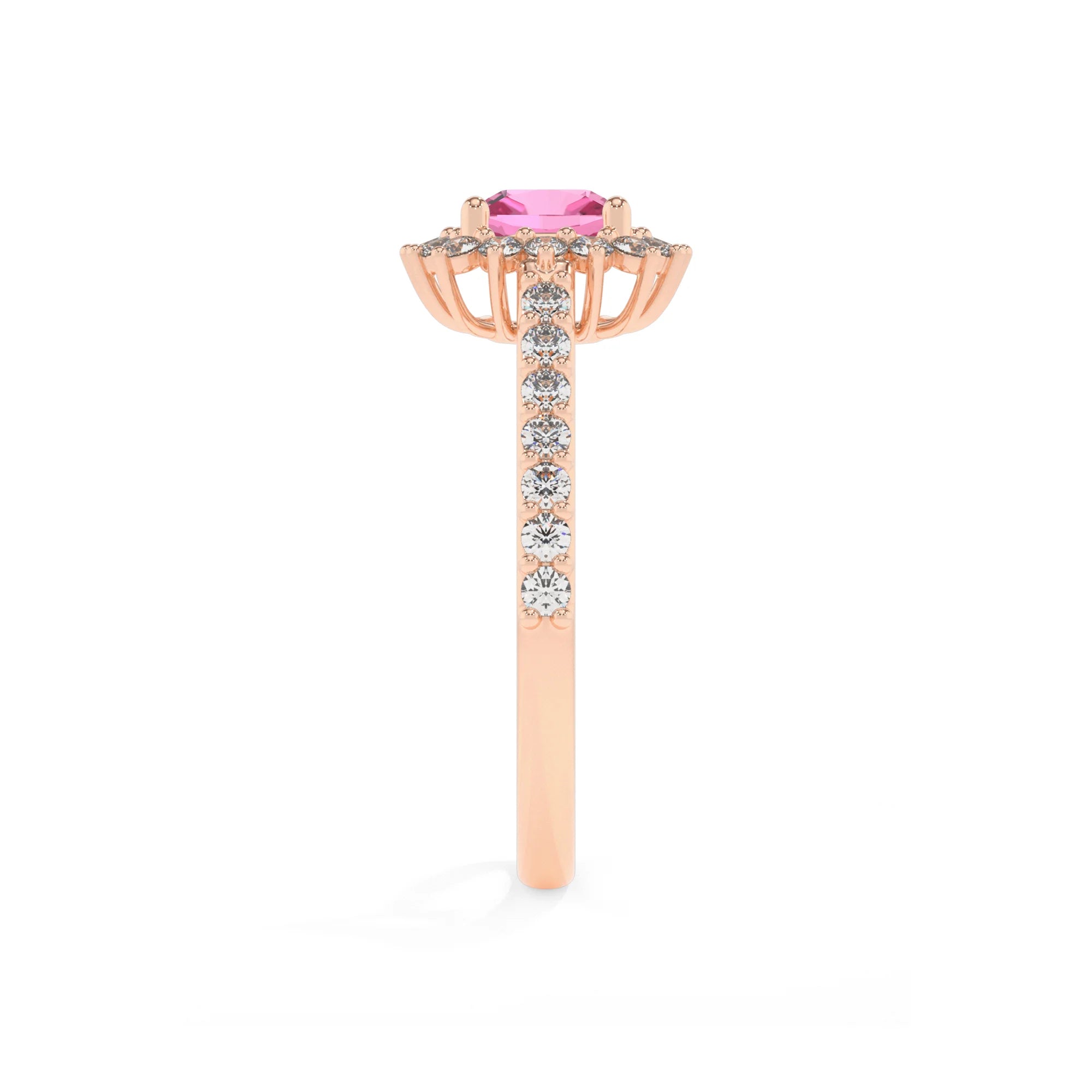 lab grown pink-sapphire cushion solitaire rings in rose gold 