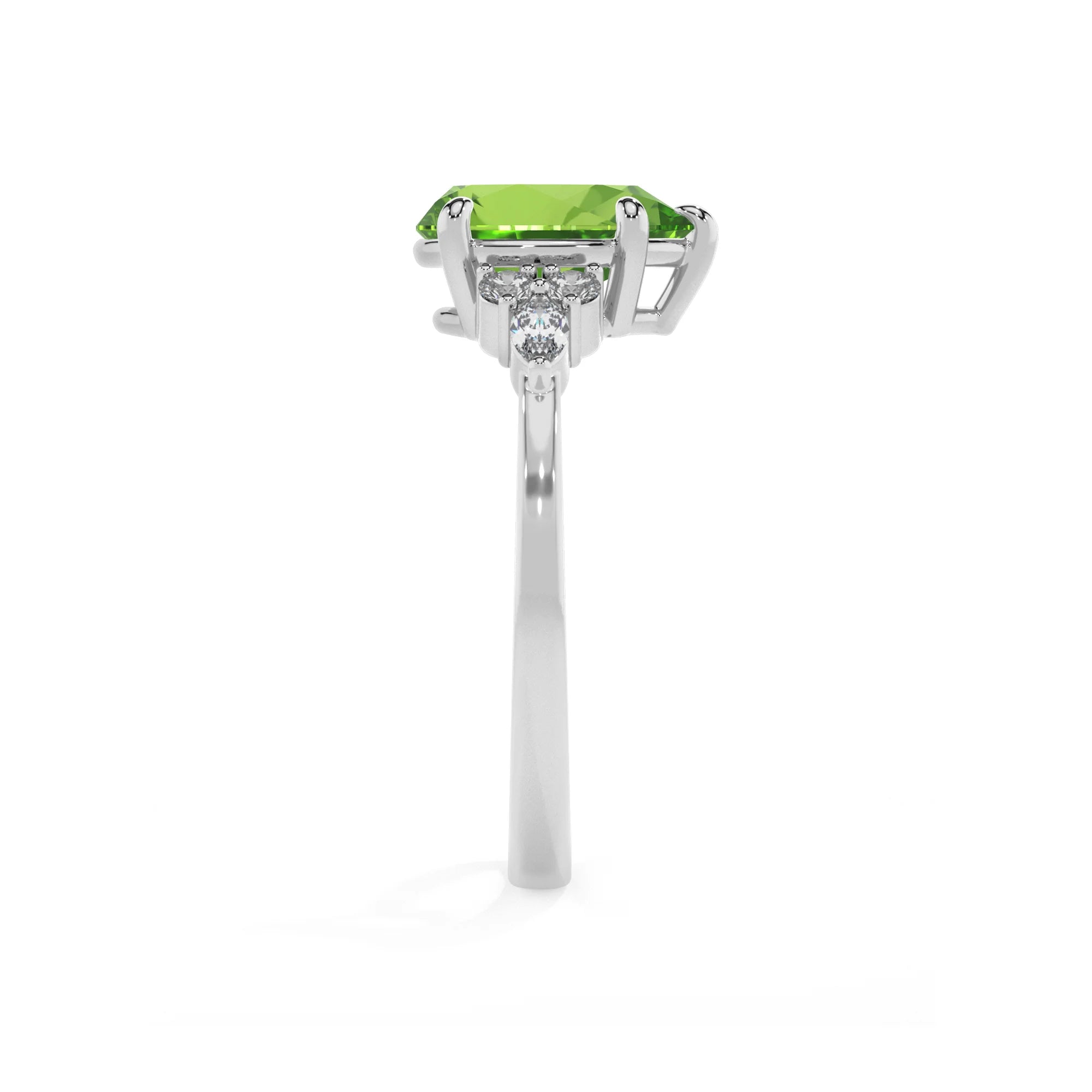 natural peridot pear solitaire rings in white gold 