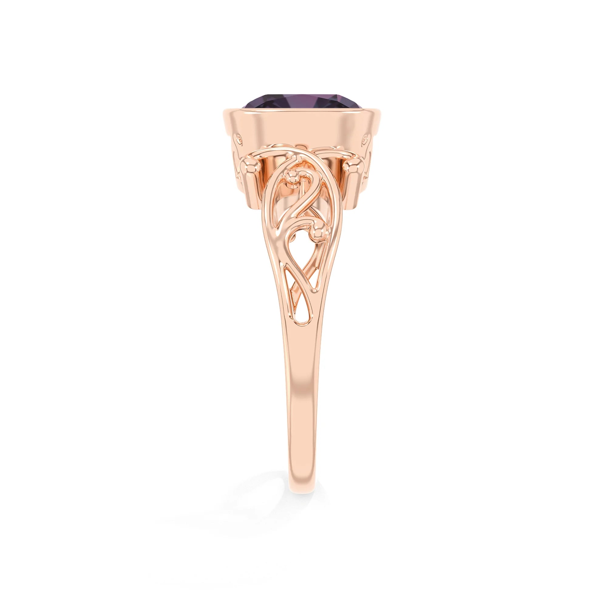 lab grown alexandrite cushion solitaire rings in rose gold 
