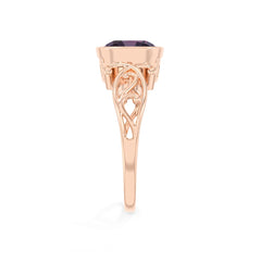 lab grown alexandrite cushion solitaire rings in rose gold 