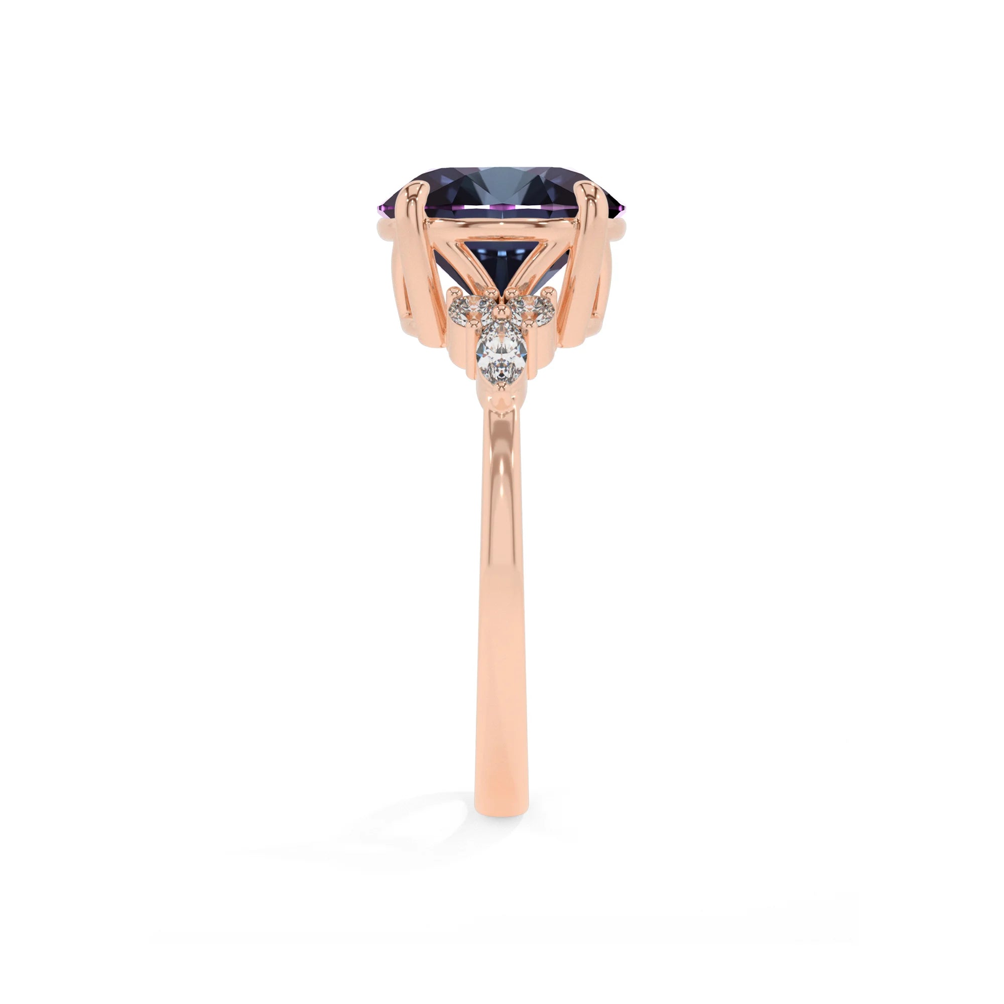 lab grown alexandrite round solitaire rings in rose gold 