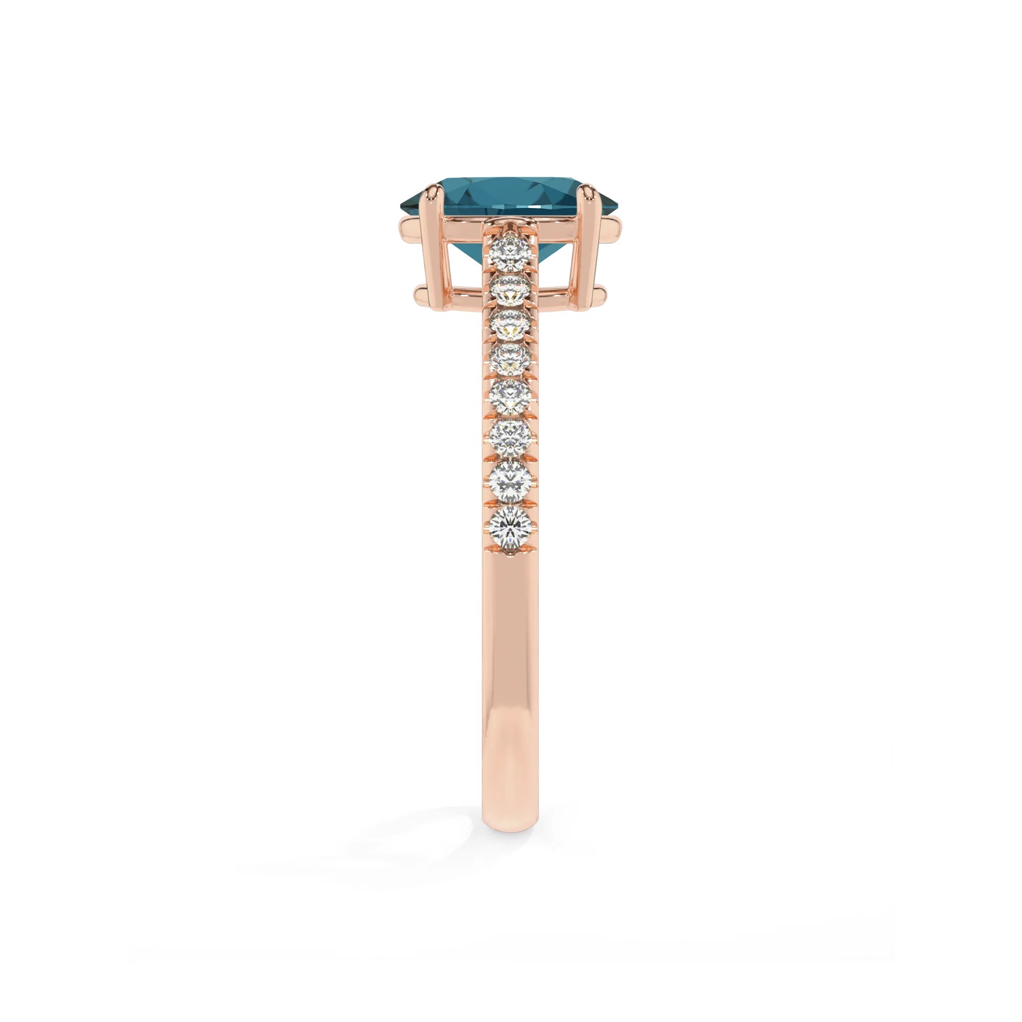 natural london-blue-topaz oval half eternity solitaire engagement rings in rose gold 